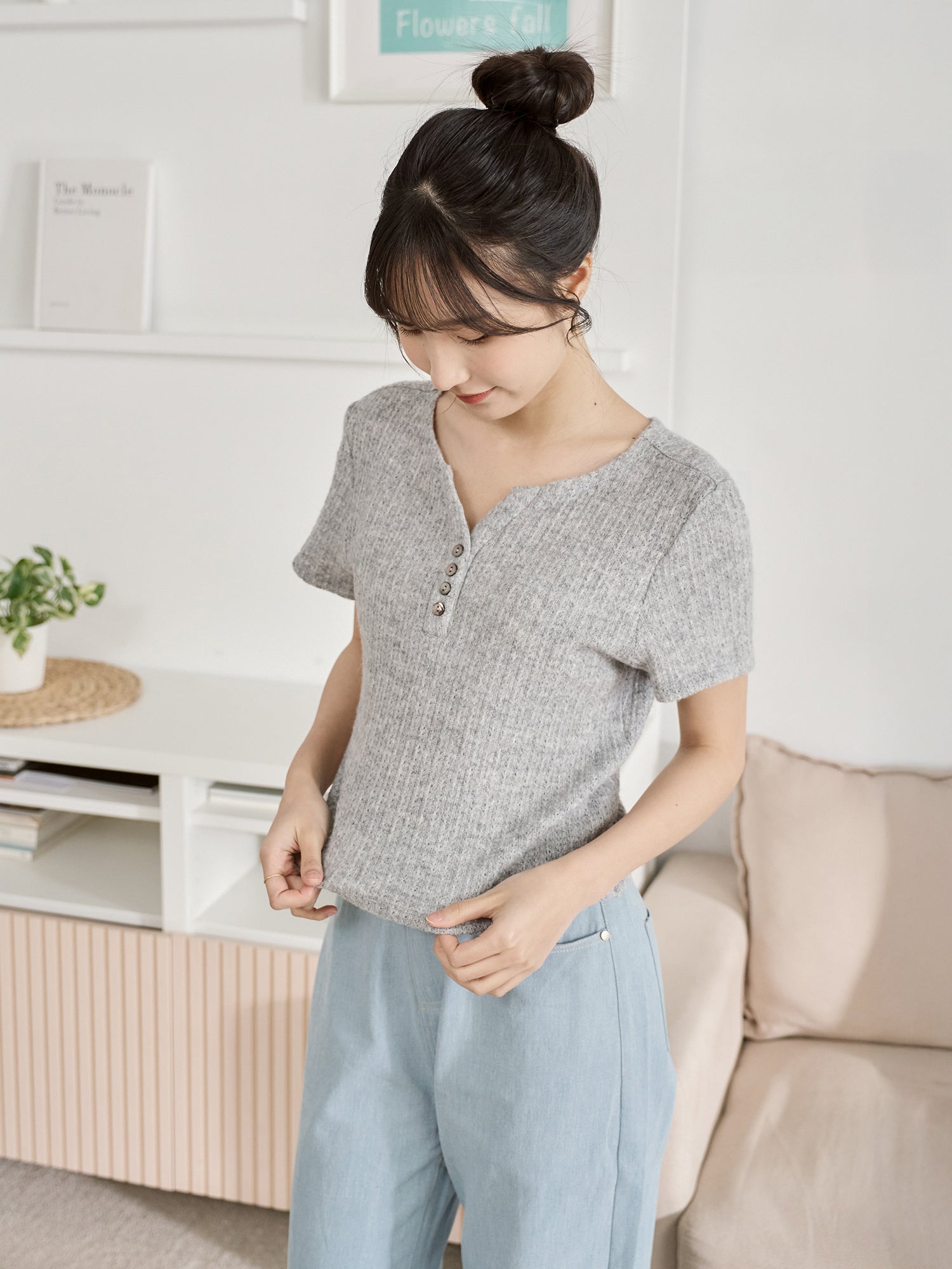 亨利領針織上衣