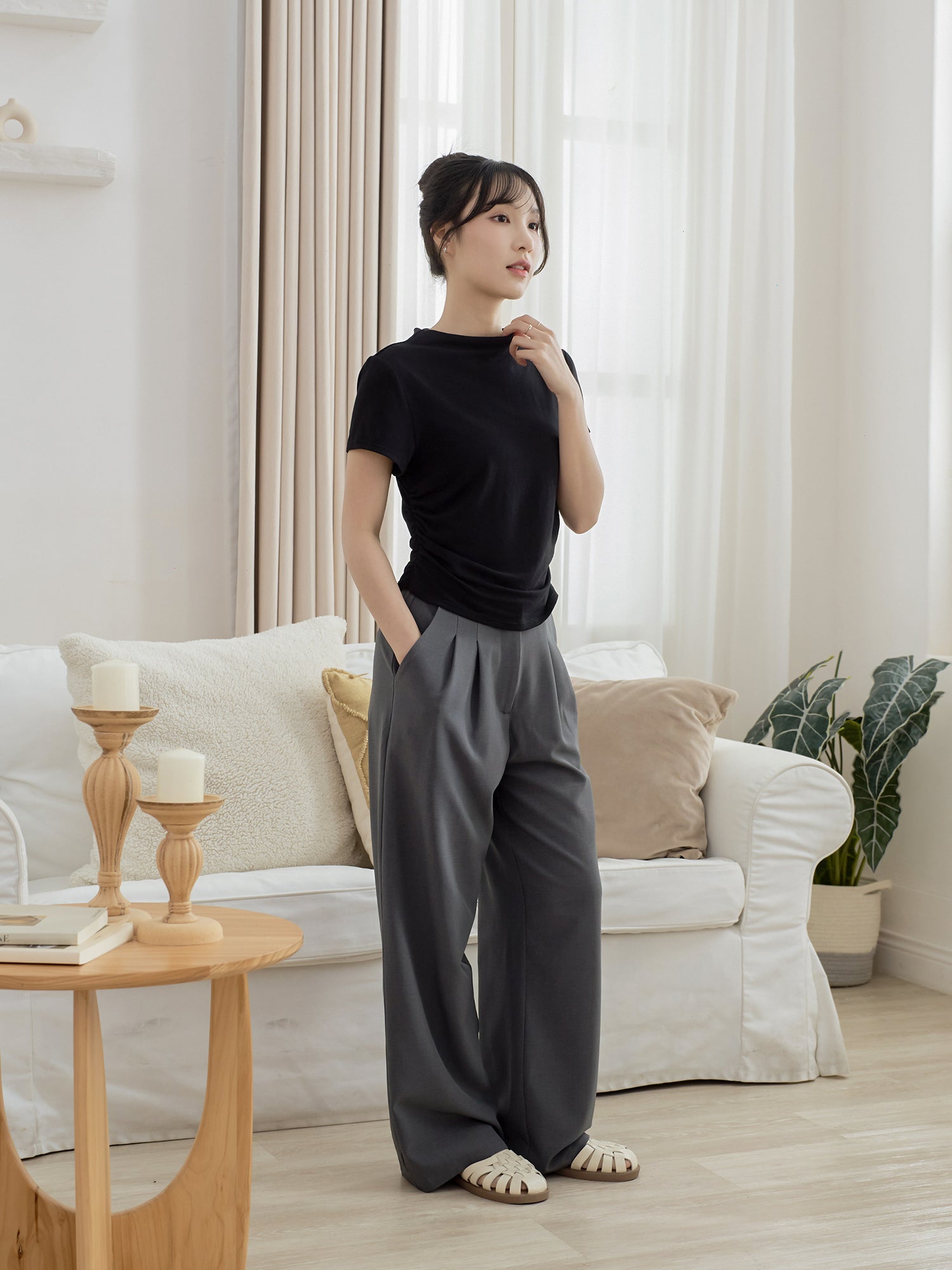 Side Shirring Short Sleeve Top