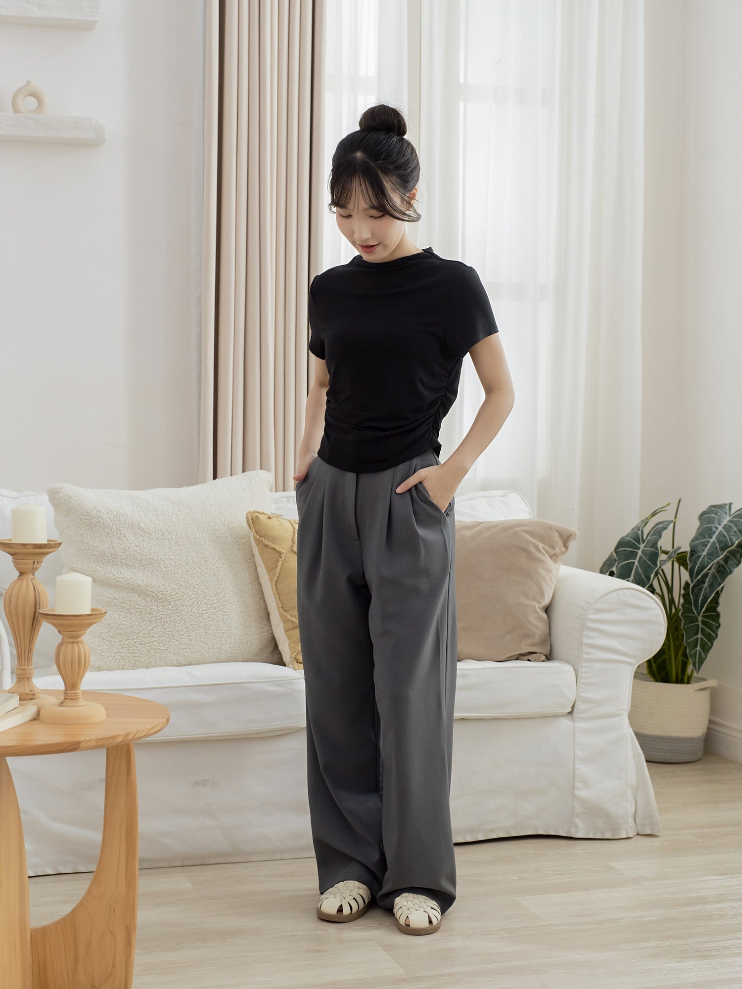 Side Shirring Short Sleeve Top