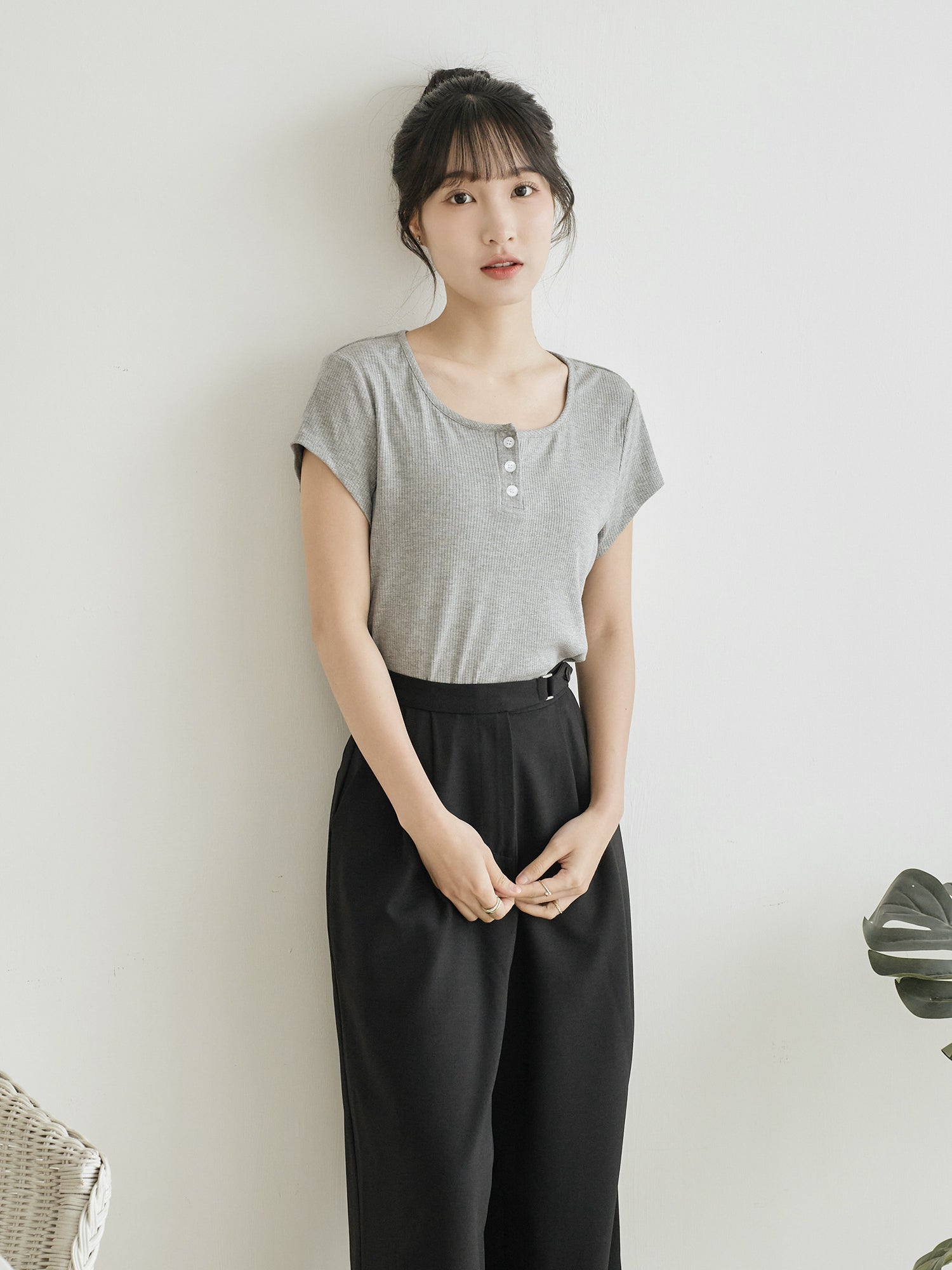 Henley Neck Ribbed Top