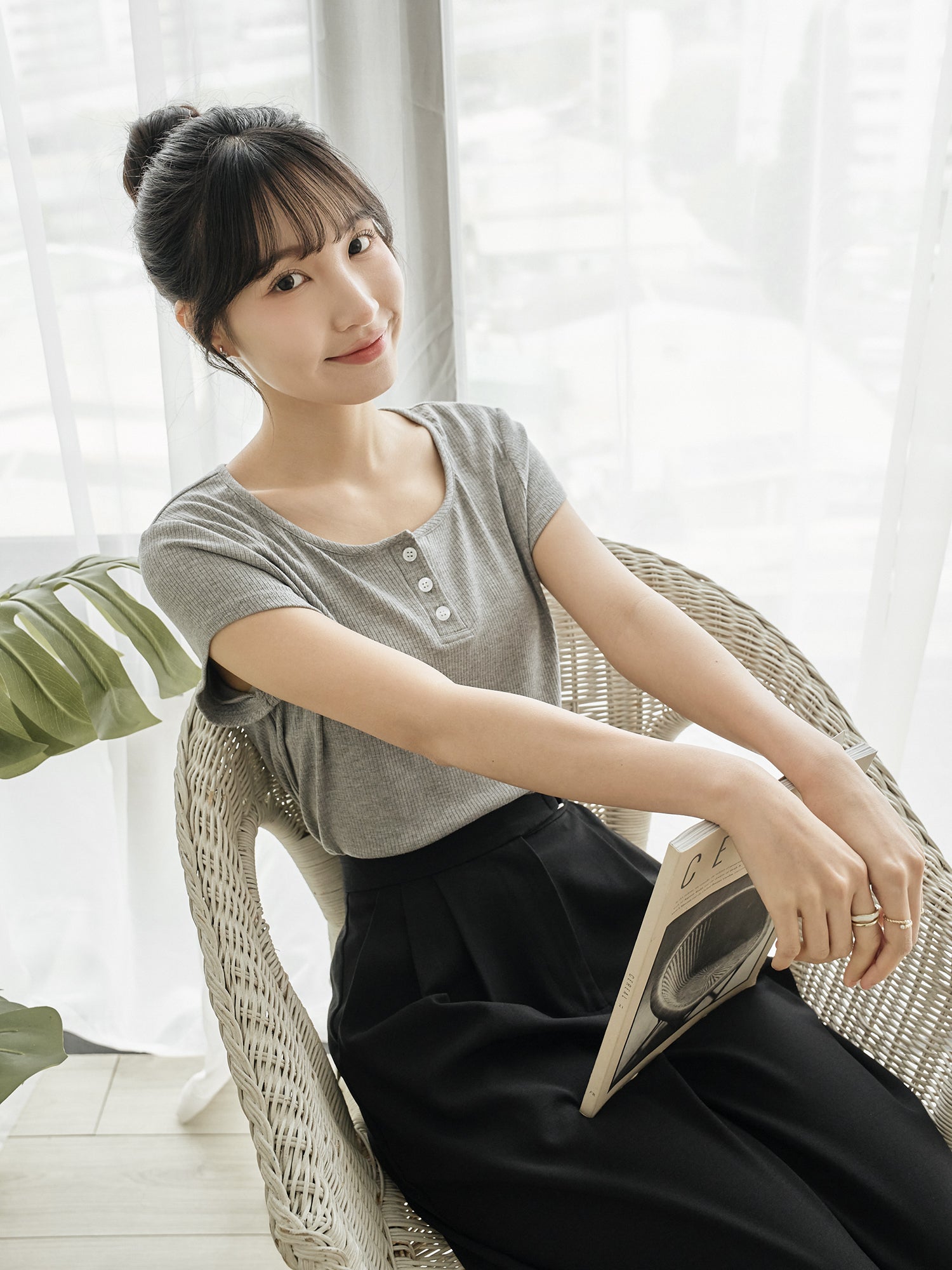 Henley Neck Ribbed Top
