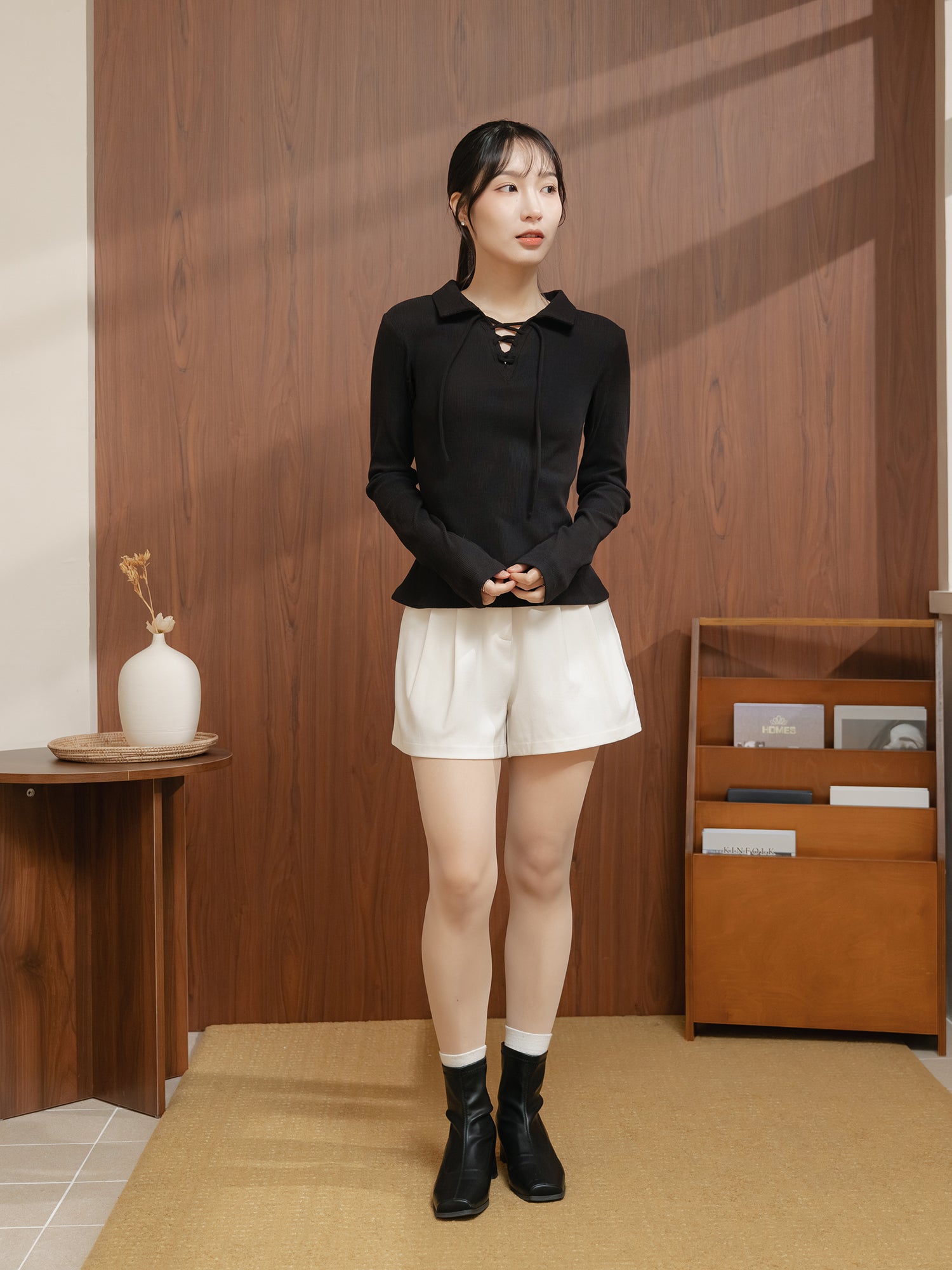 Lace Up Collared Top