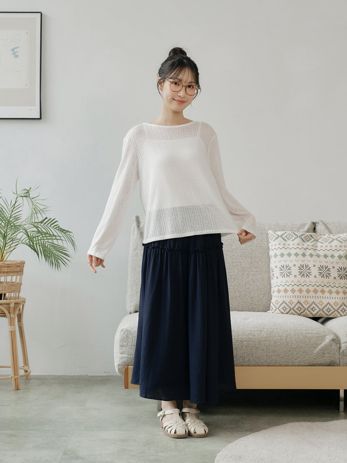 Ruffle Trim Midi Skirt