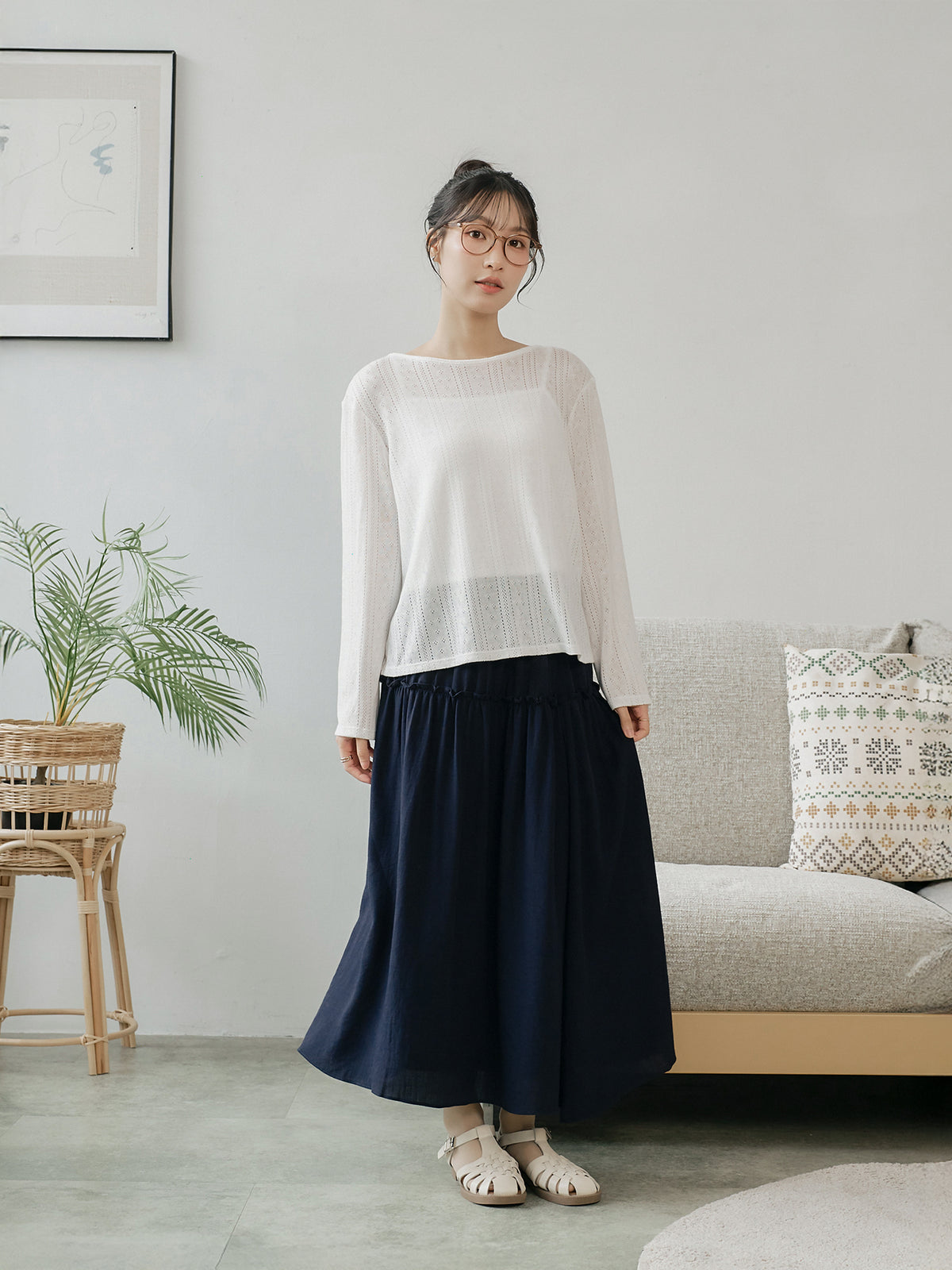 Ruffle Trim Midi Skirt