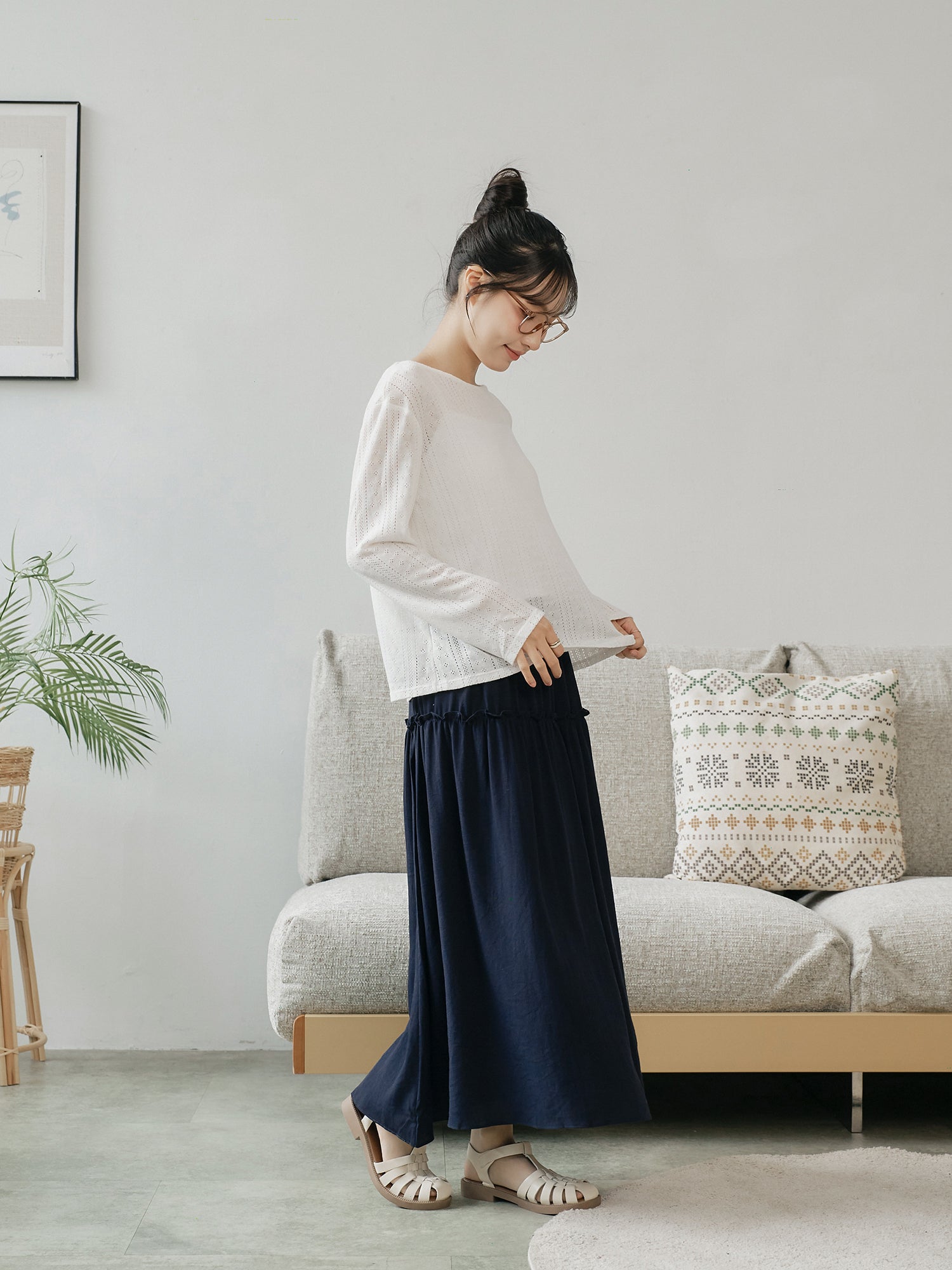 Ruffle Trim Midi Skirt