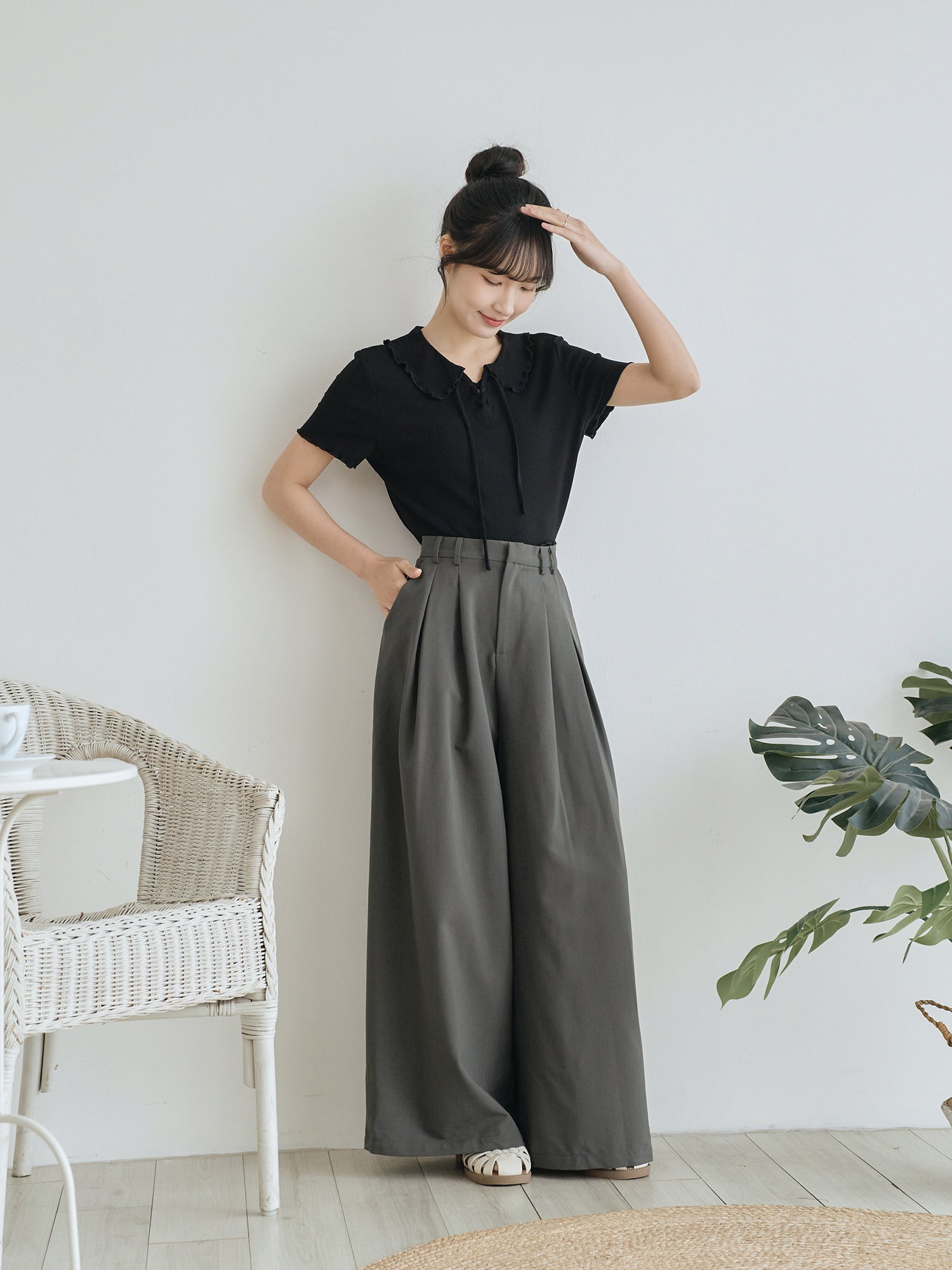 Open Collar Lace Up Top