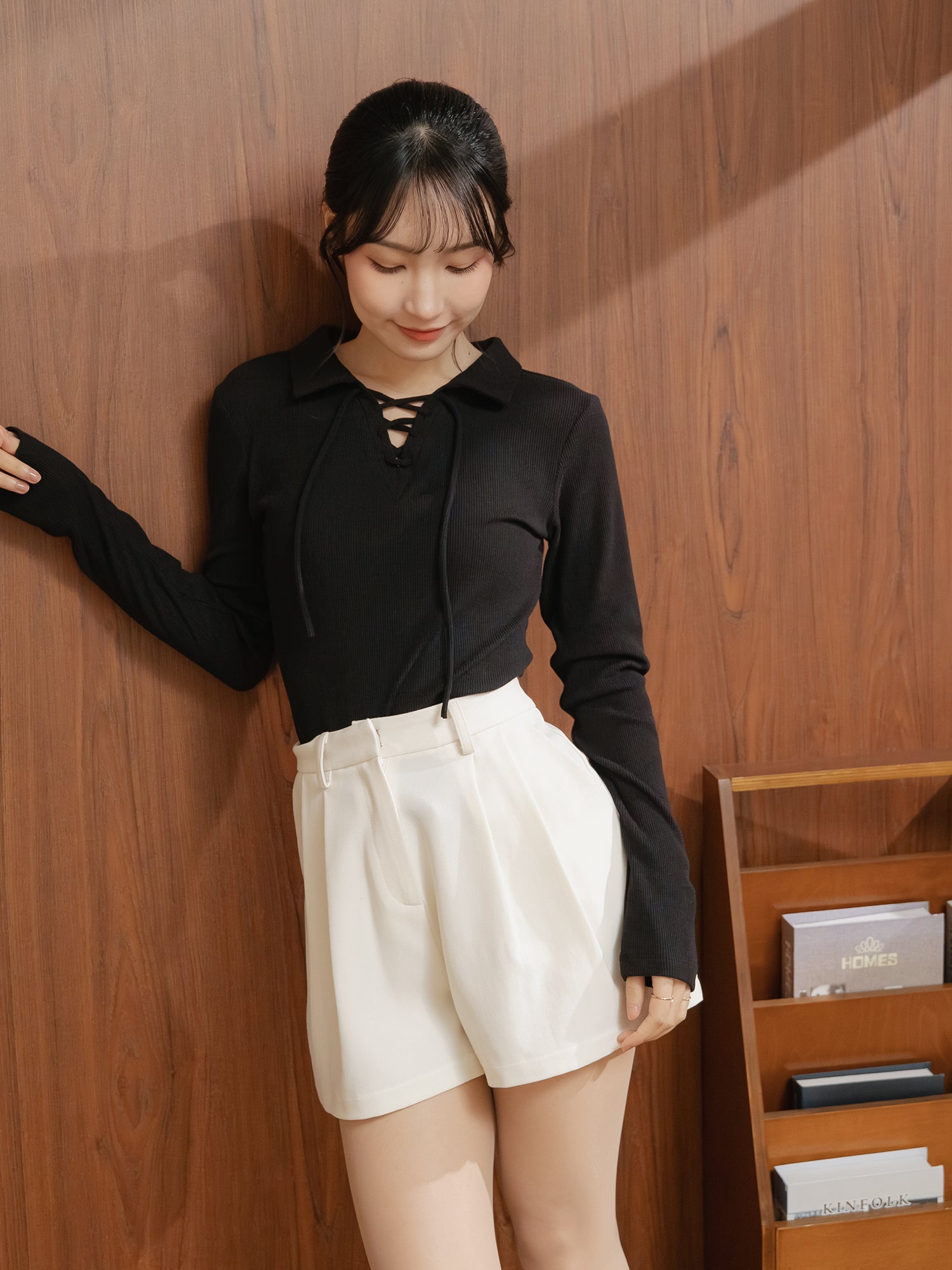 Lace Up Collared Top