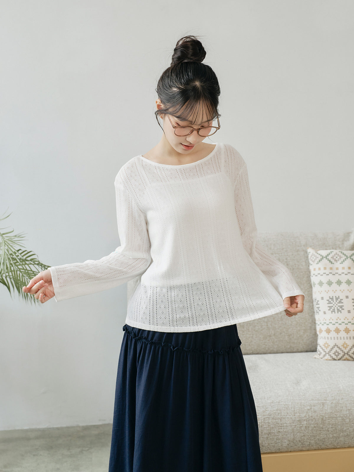 Tie Back Pointelle Sweater
