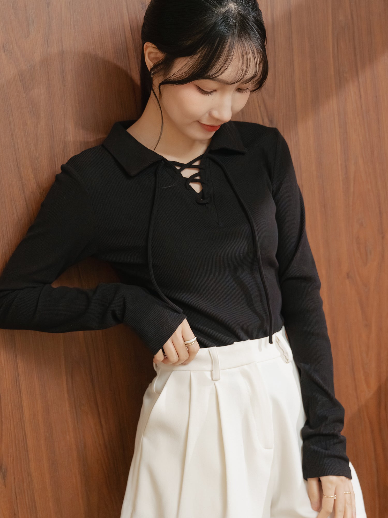 Lace Up Collared Top