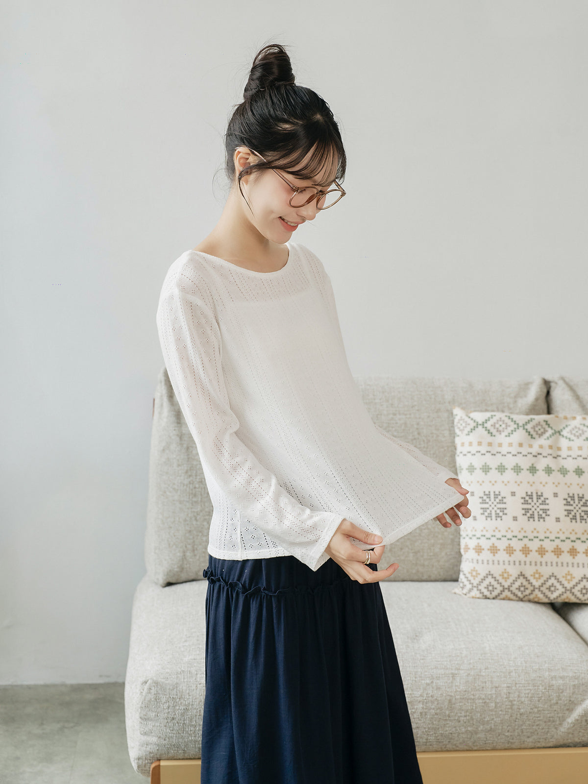 Tie Back Pointelle Sweater