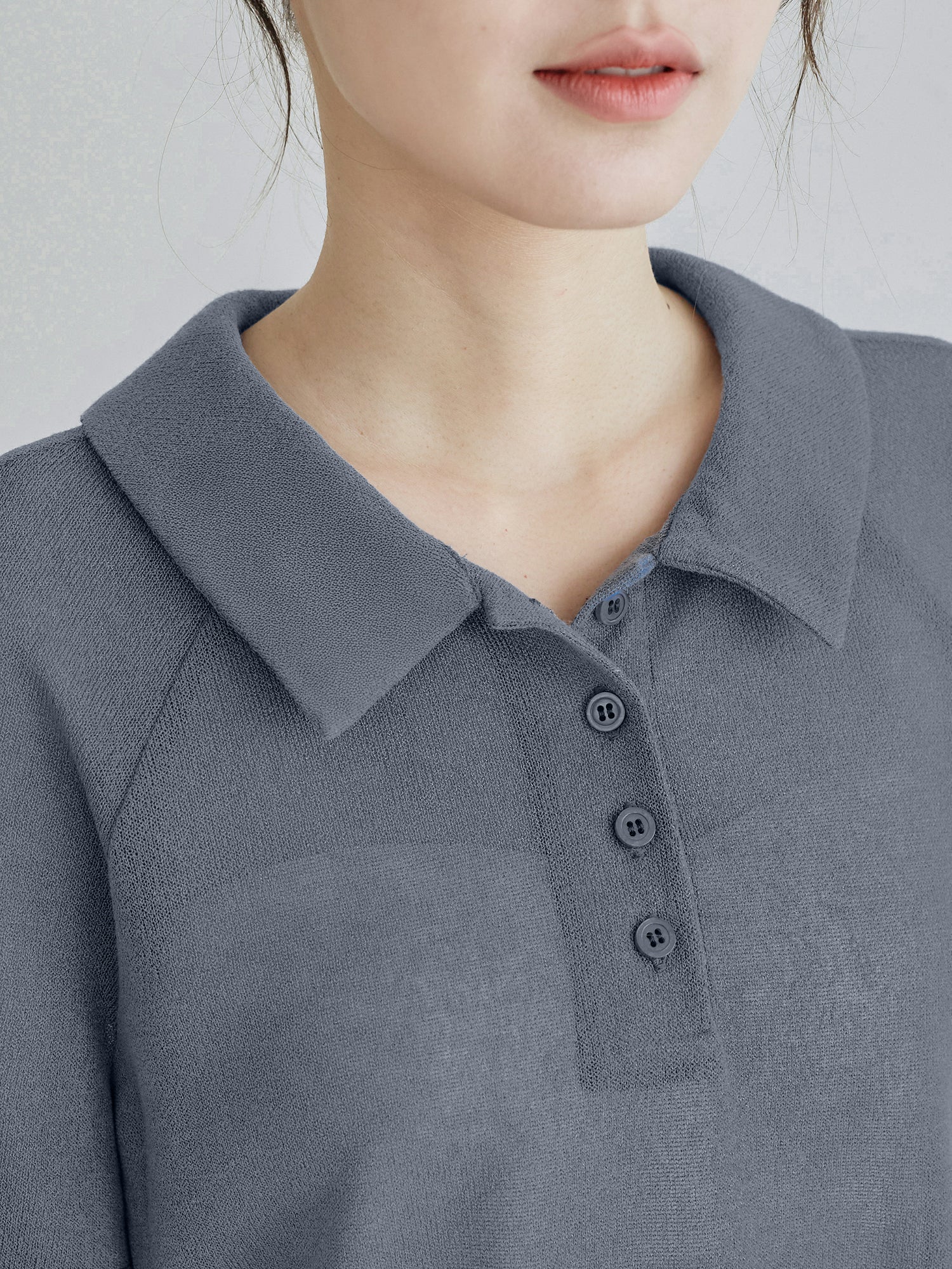 Polo Buttoned Semi-Sheer Top