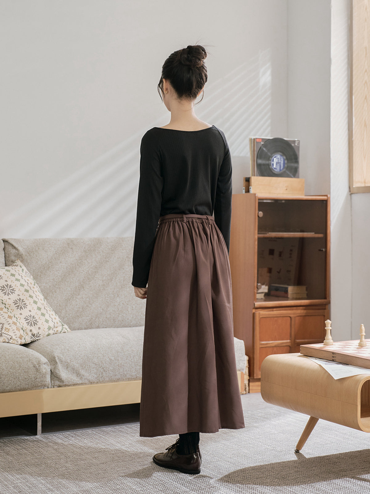 Pleated Midi Skirt With Belt