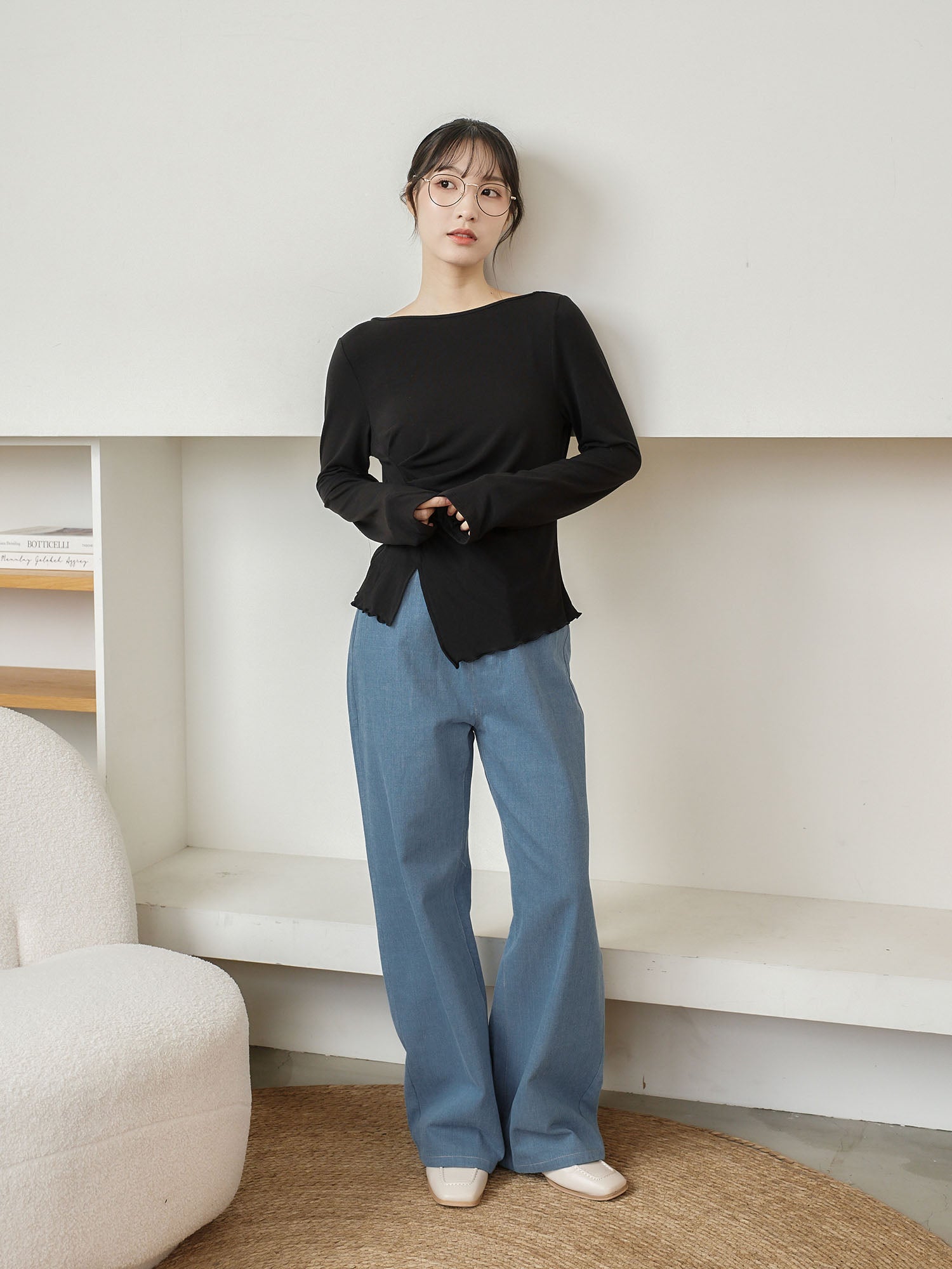 Feminine Asymmetric Pleated Drape Top