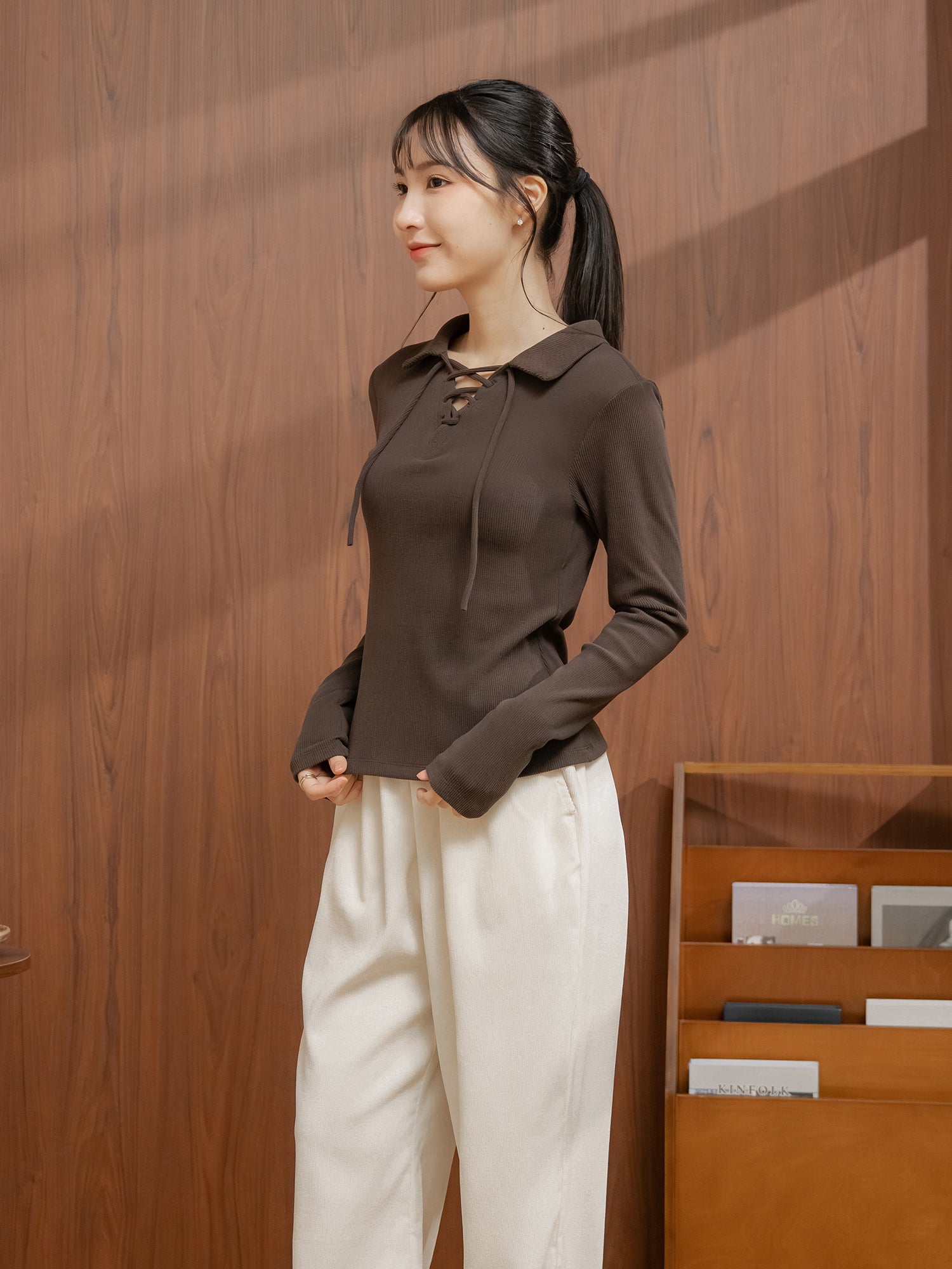 Lace Up Collared Top