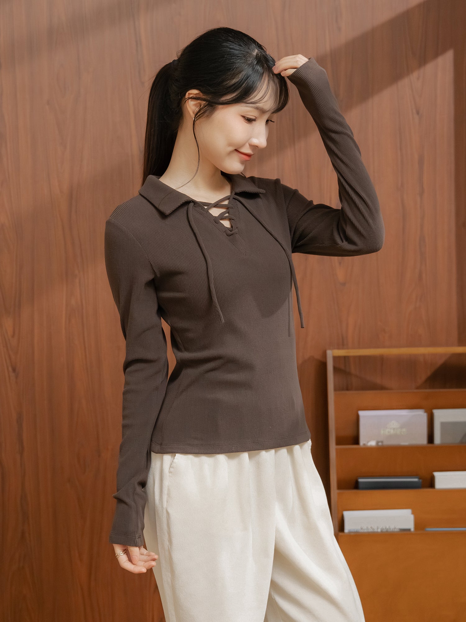 Lace Up Collared Top