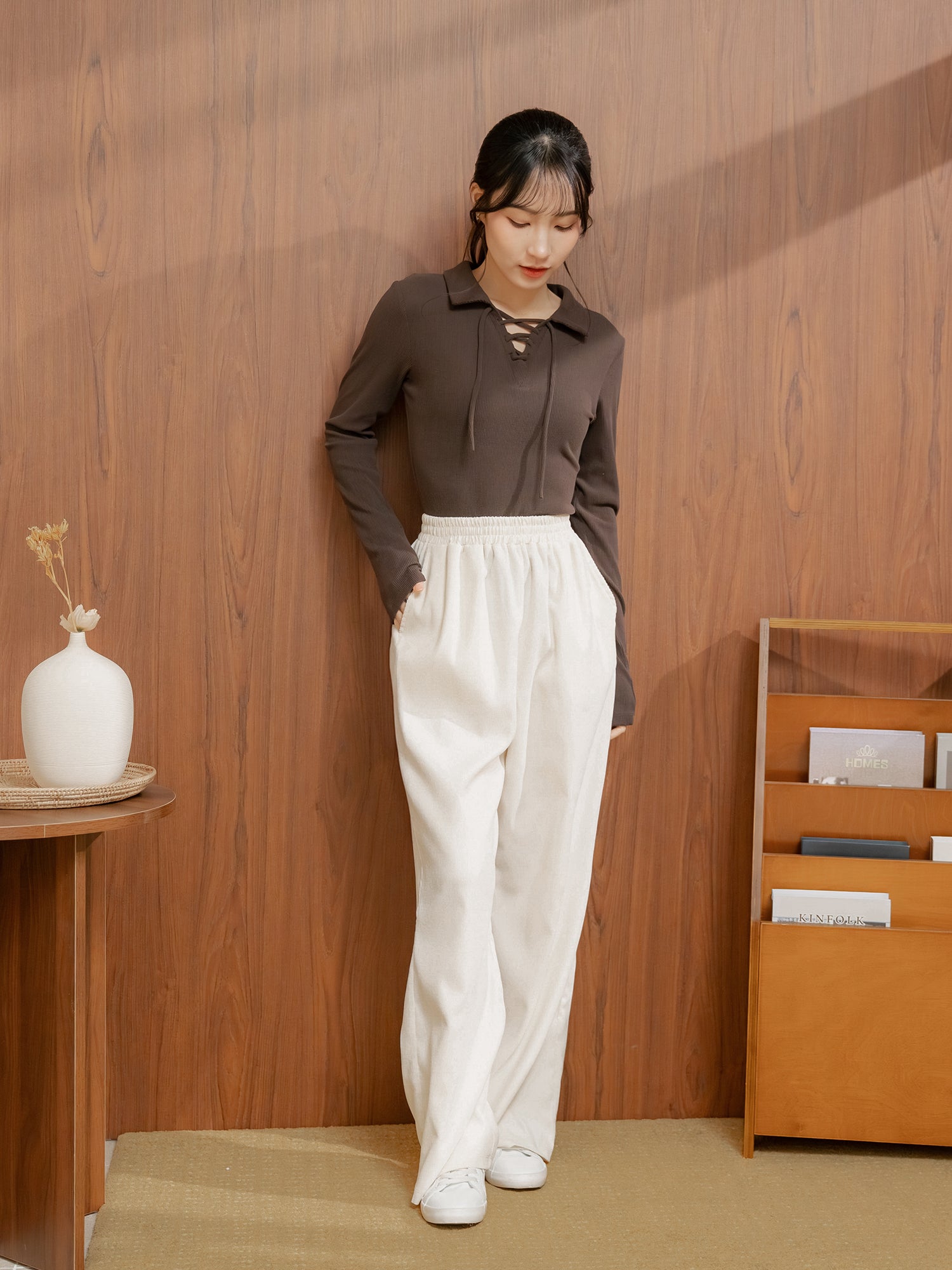 Lace Up Collared Top