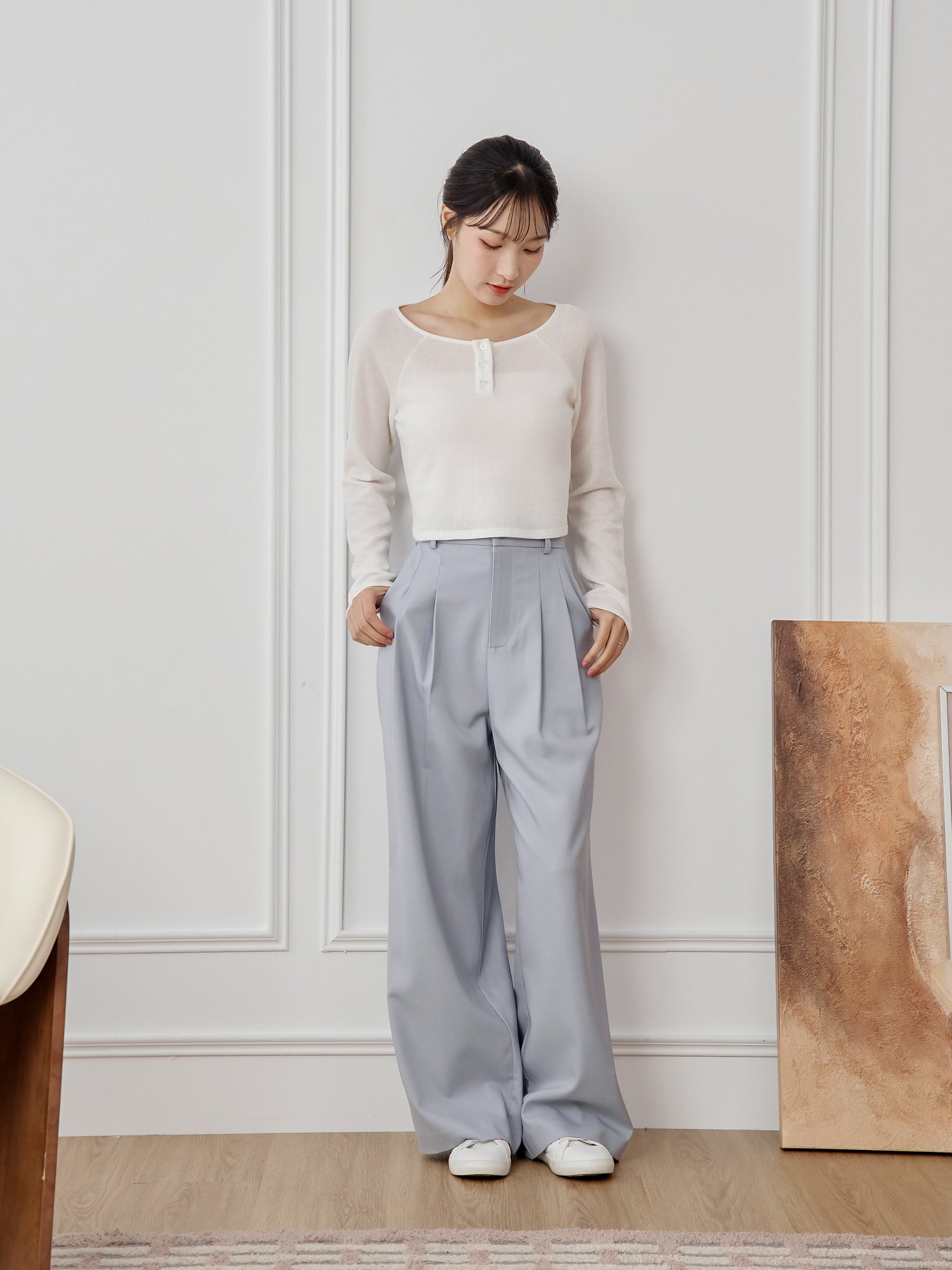 牛角袖華夫格上衣