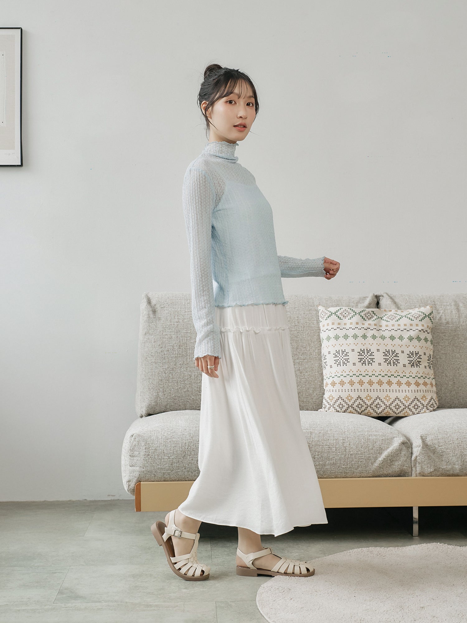 Ruffle Trim Midi Skirt