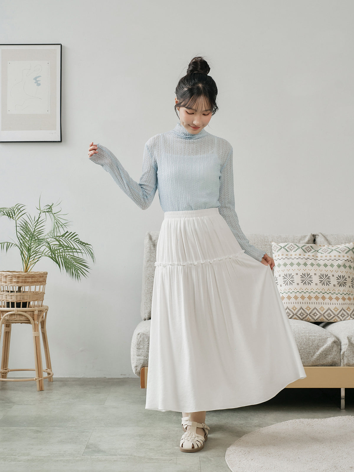 Ruffle Trim Midi Skirt