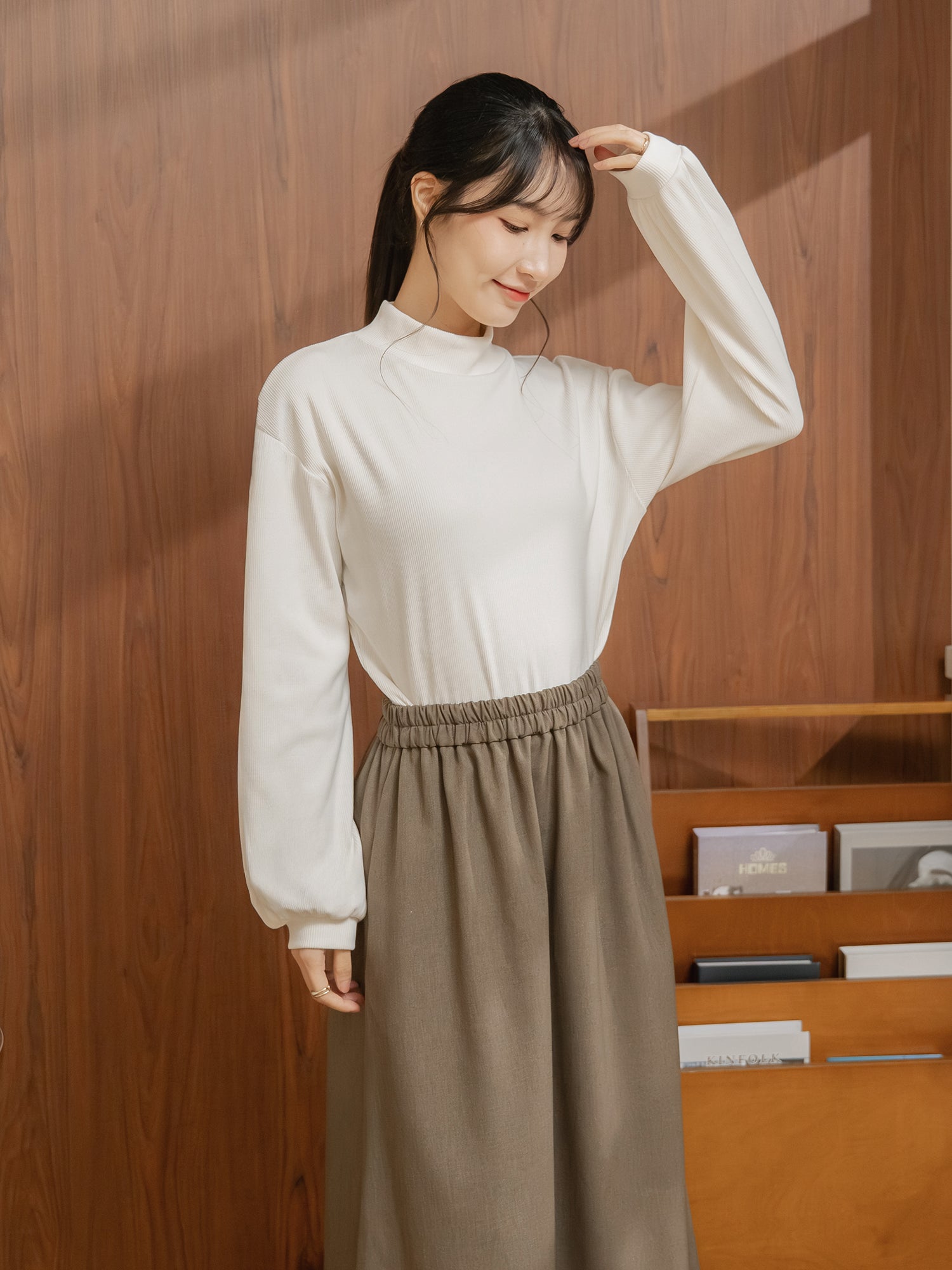 Ribbed High Neck Top