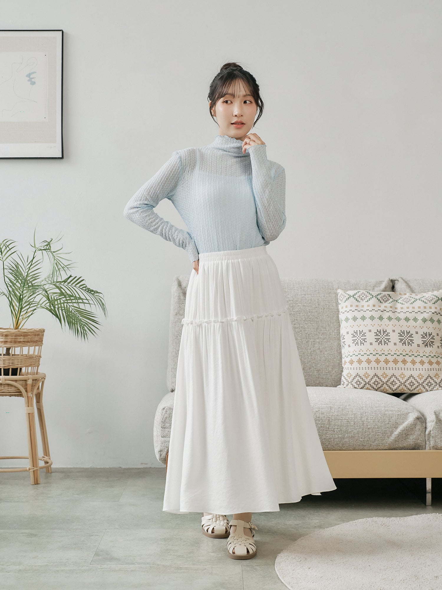 Ruffle Trim Midi Skirt