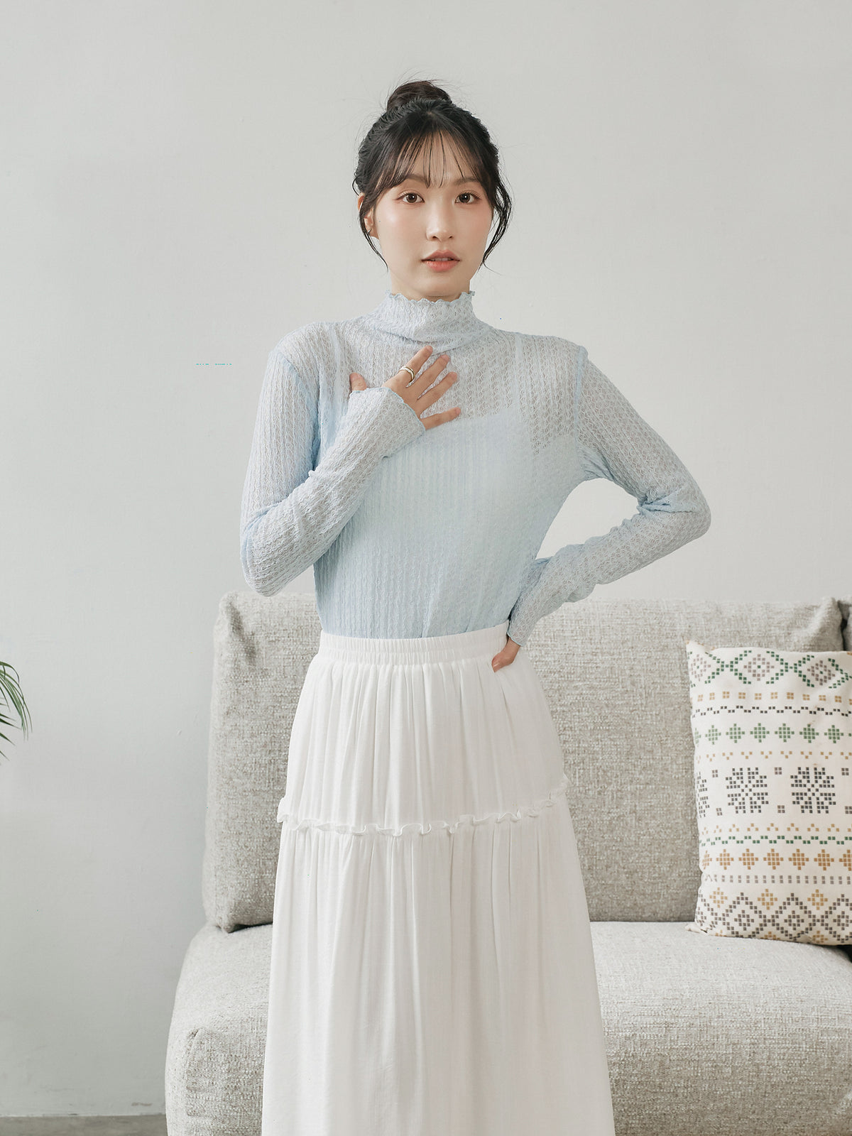Ruffle Trim Midi Skirt