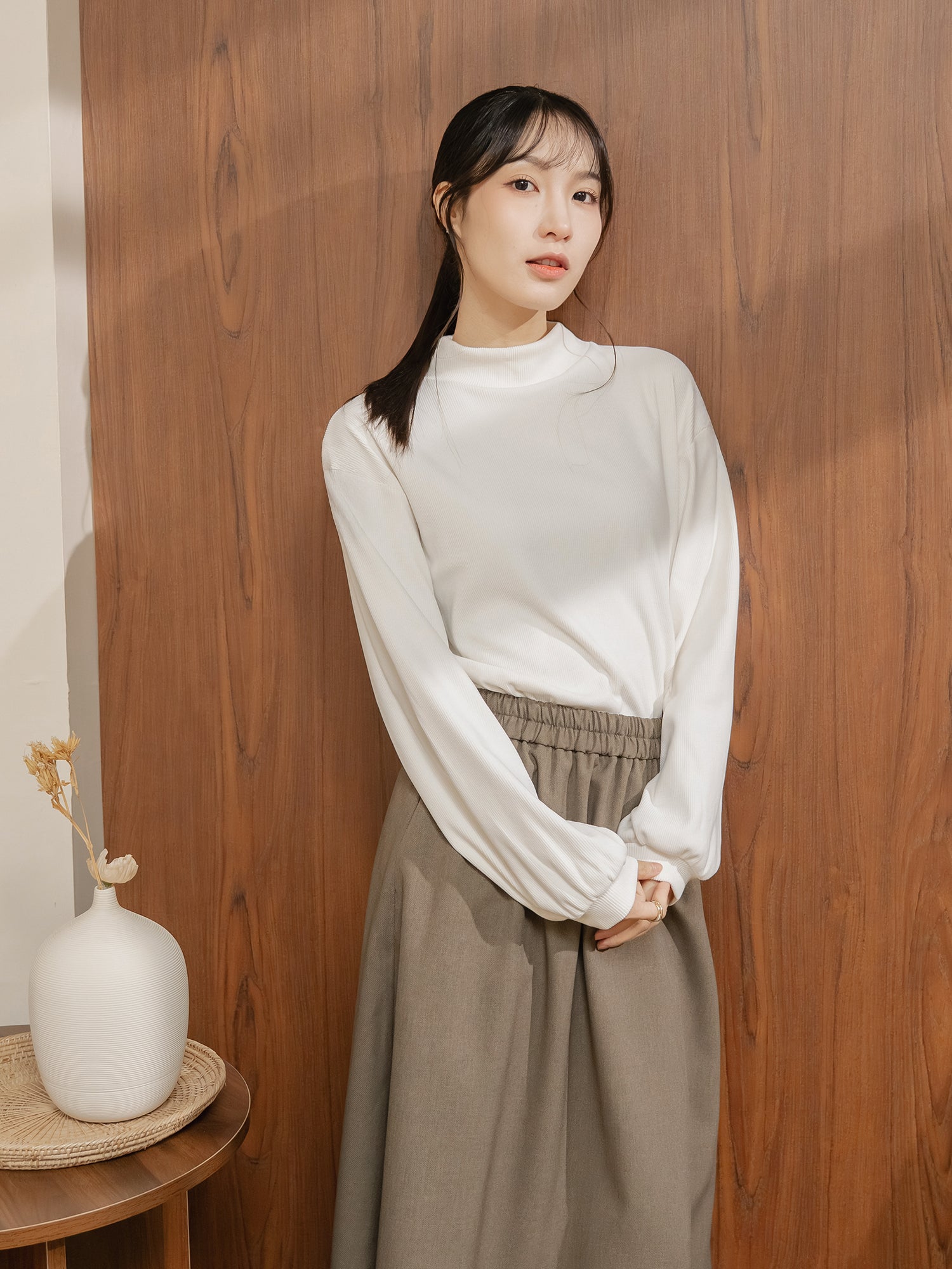 Ribbed High Neck Top