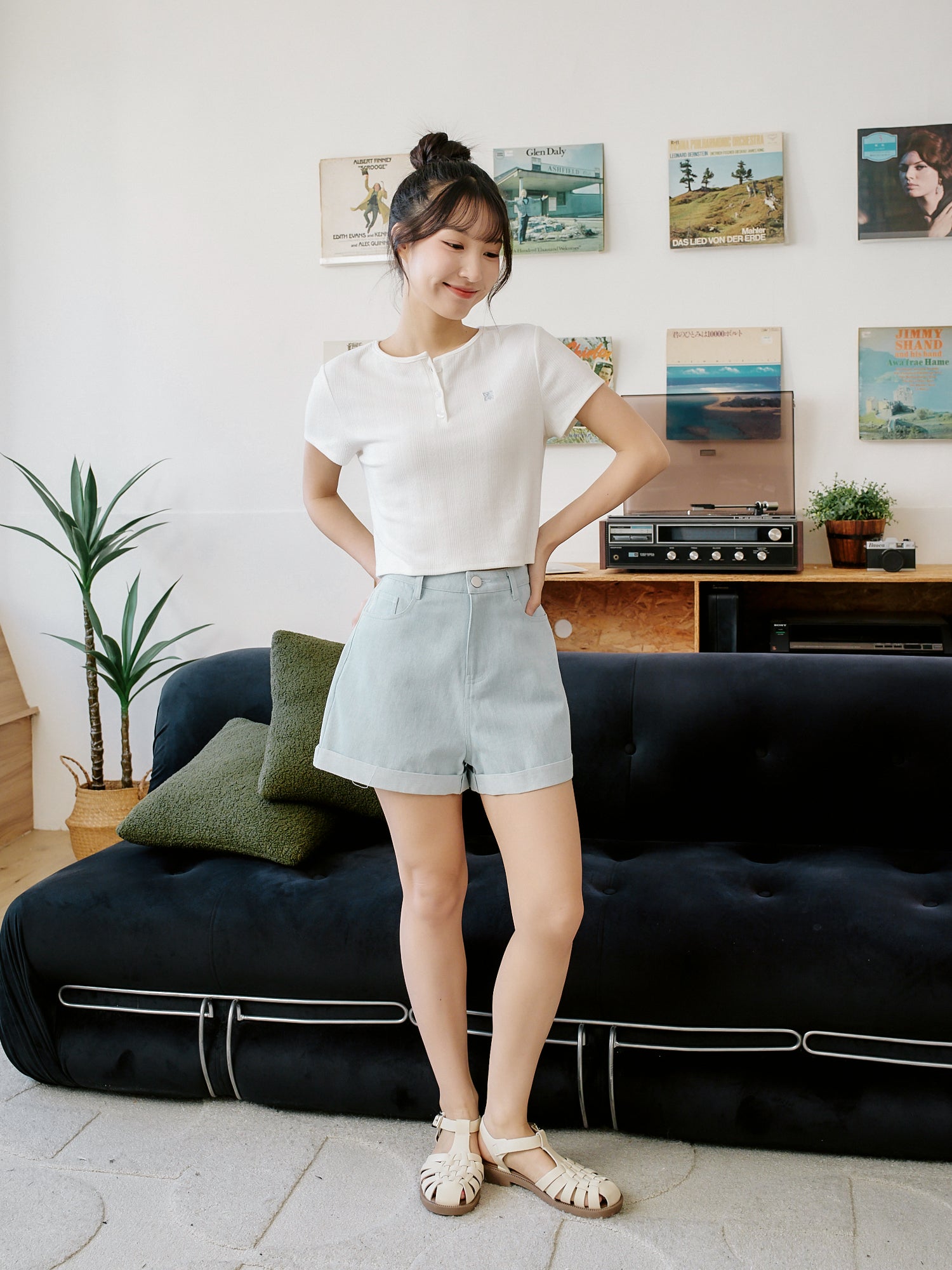 Folded Hem Denim Shorts
