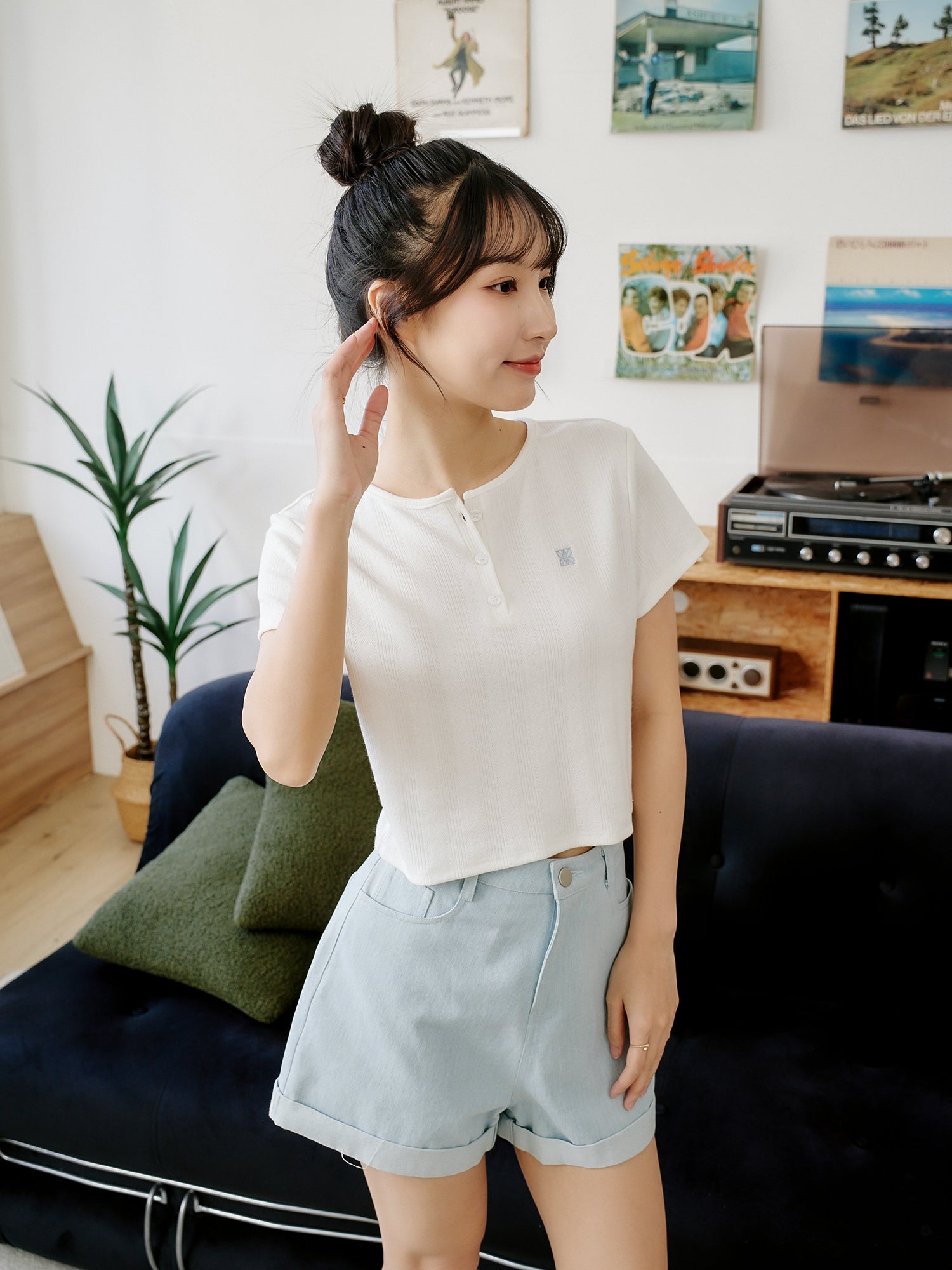 Henley Embroidered Top