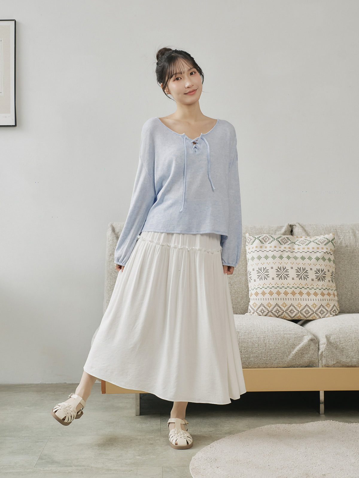 Lace Up Detailed Blended-Knit Top