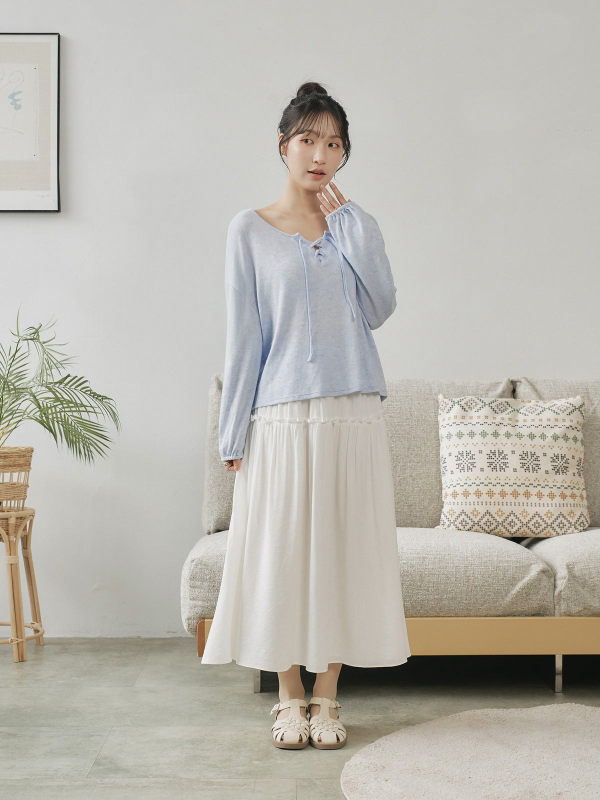 Lace Up Detailed Blended-Knit Top