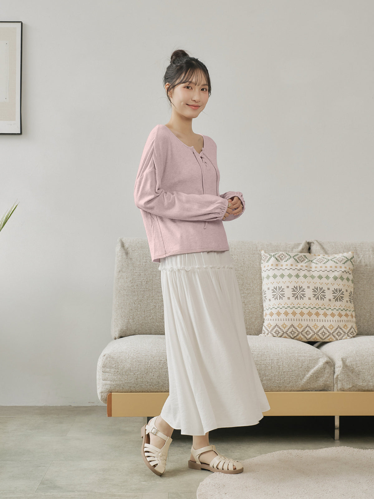 Lace Up Detailed Blended-Knit Top