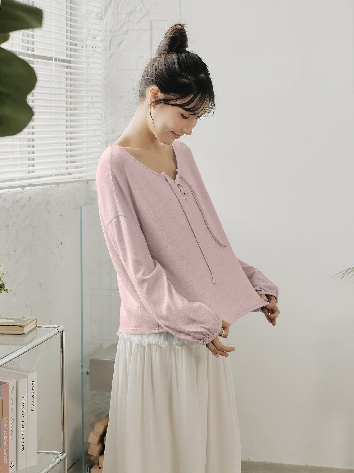 Lace Up Detailed Blended-Knit Top