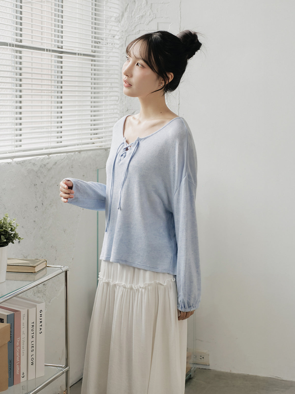 Lace Up Detailed Blended-Knit Top