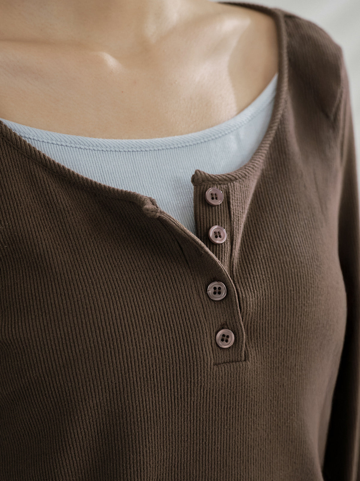 Soft Contrast Layered Henley Top