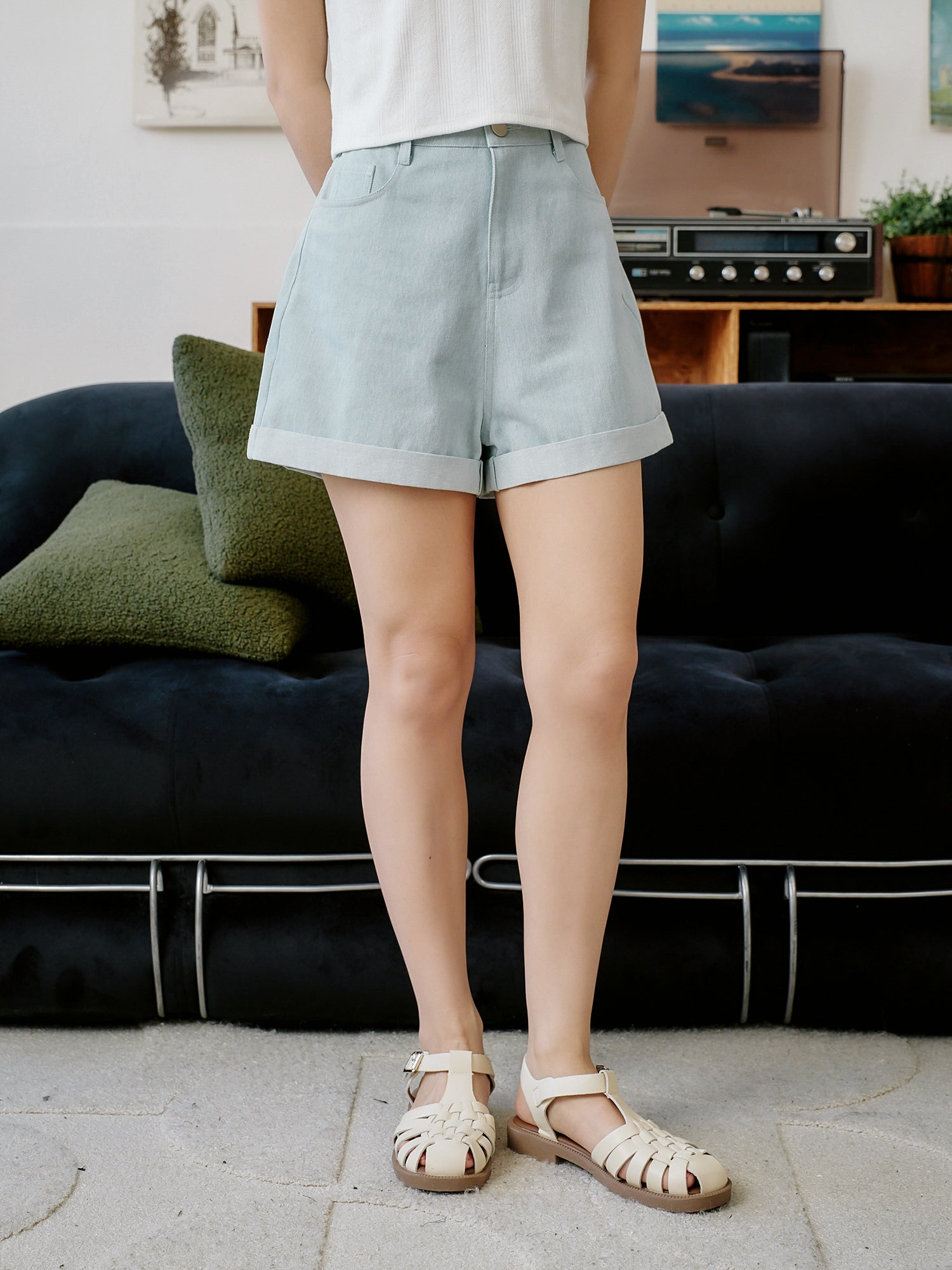Folded Hem Denim Shorts
