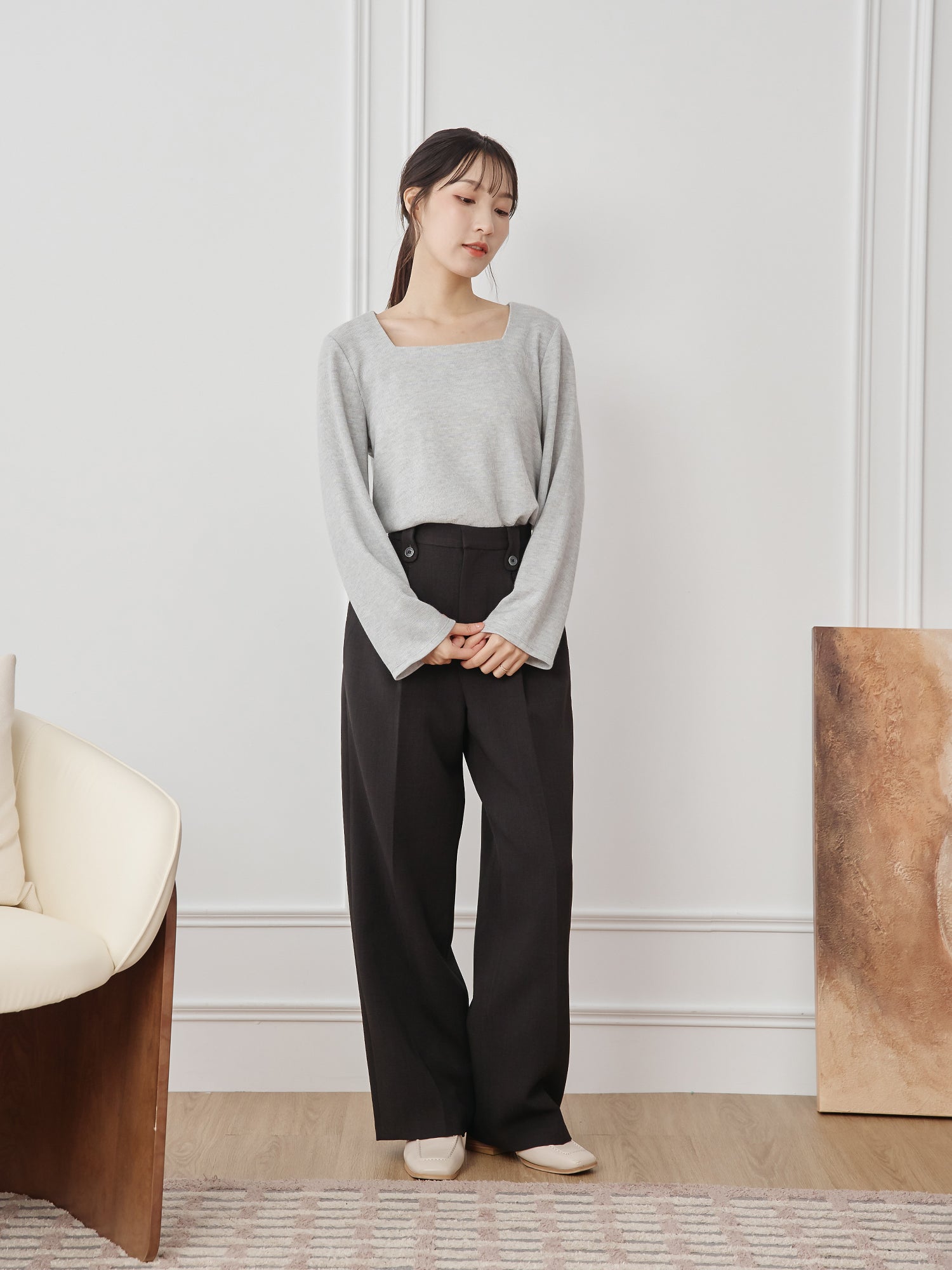Bell-Sleeve Square Neck Top