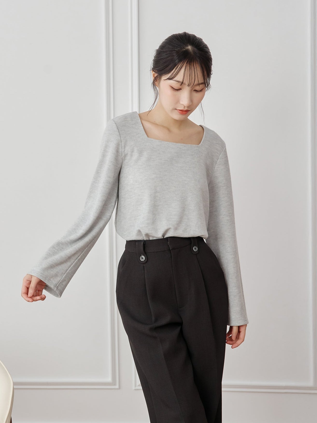 Bell-Sleeve Square Neck Top