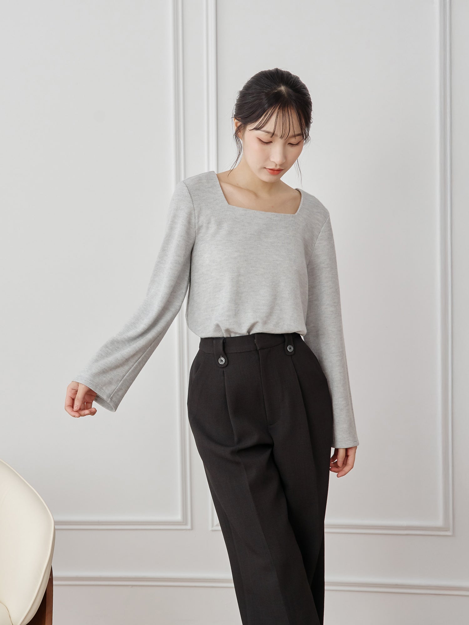 Bell-Sleeve Square Neck Top