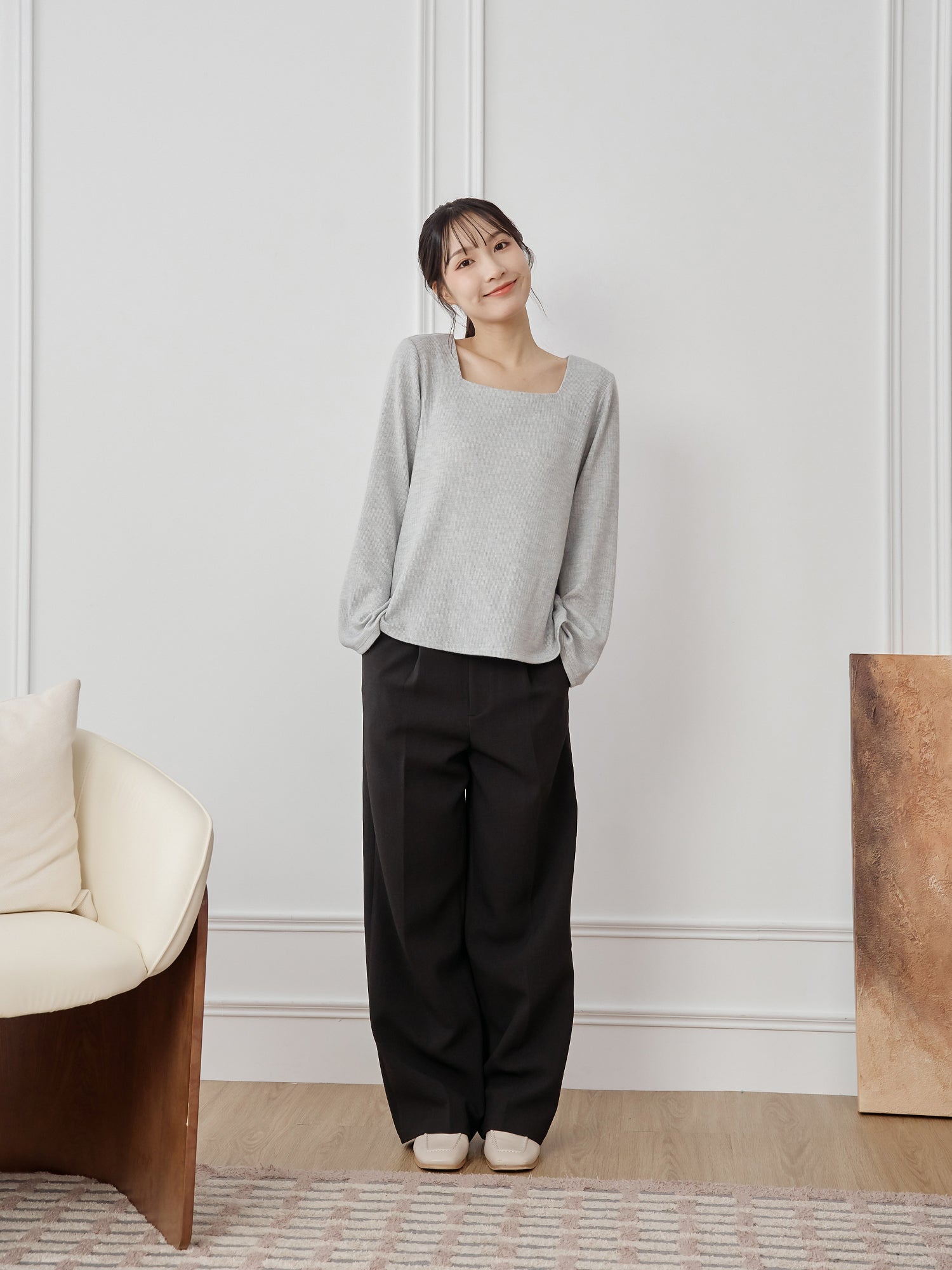 Bell-Sleeve Square Neck Top