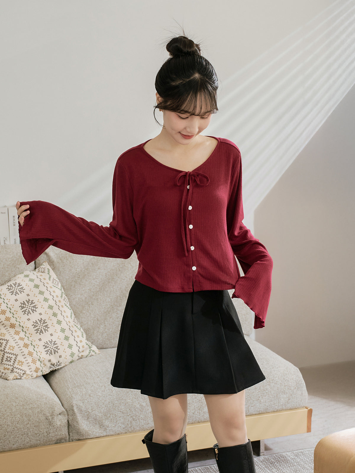 Romantic Buttoned Tie Knit Cardigan