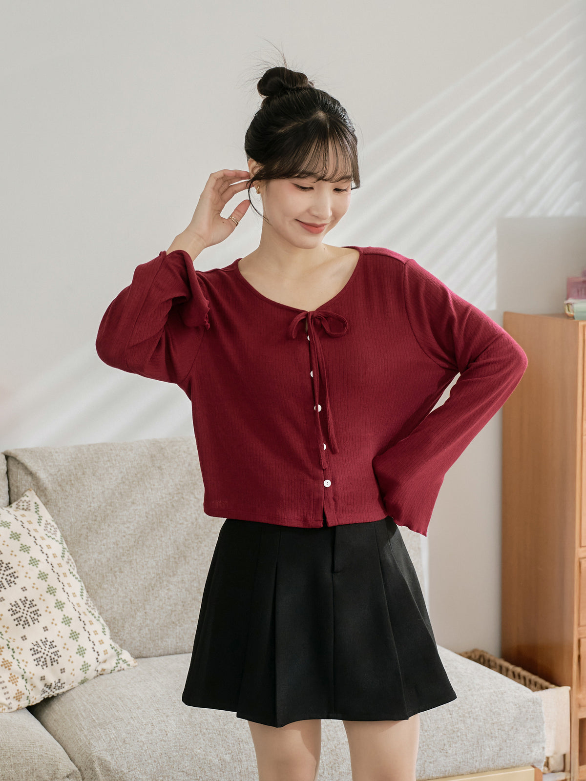 Romantic Buttoned Tie Knit Cardigan