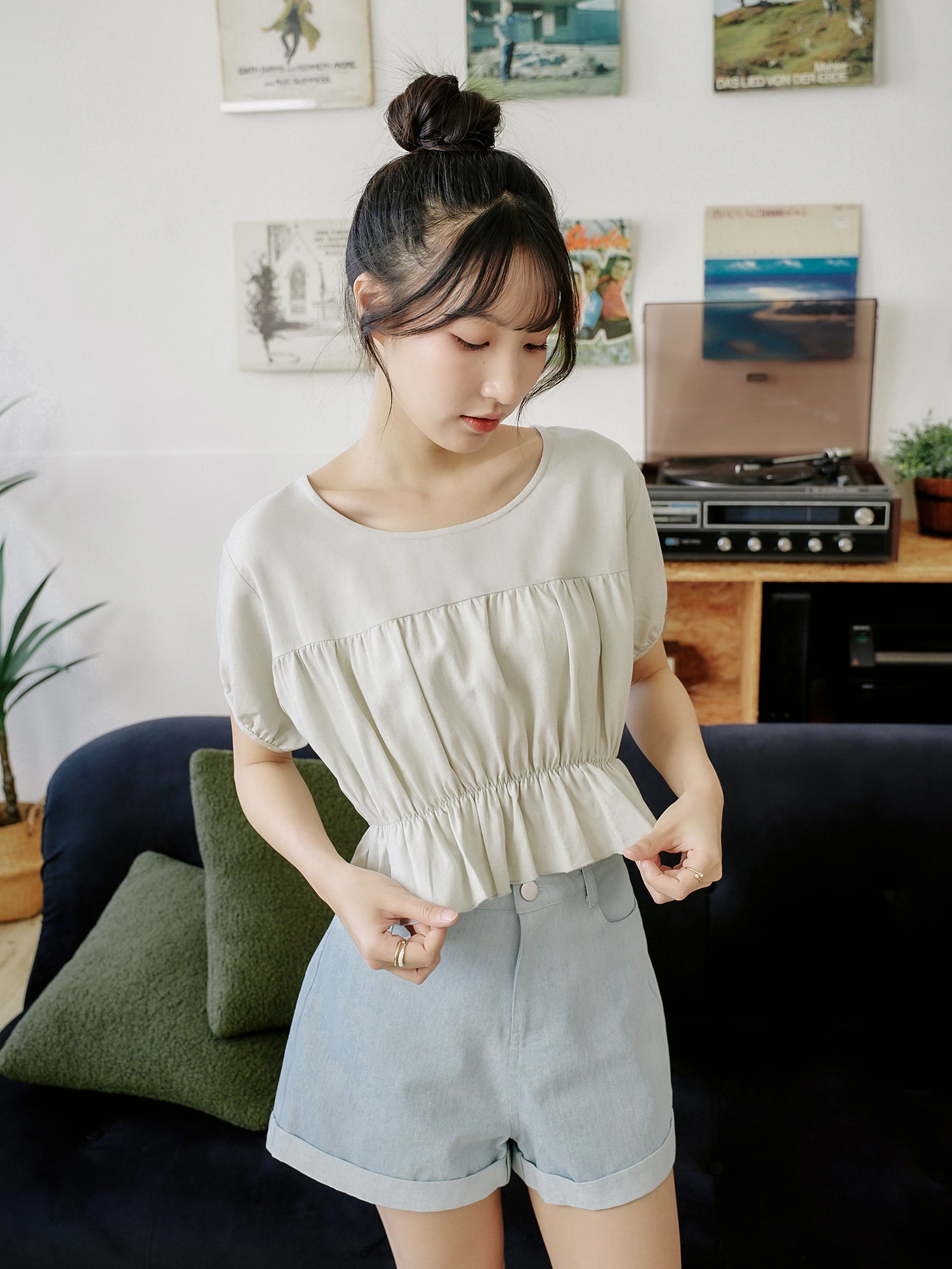 Feminine Elastic Waist Top