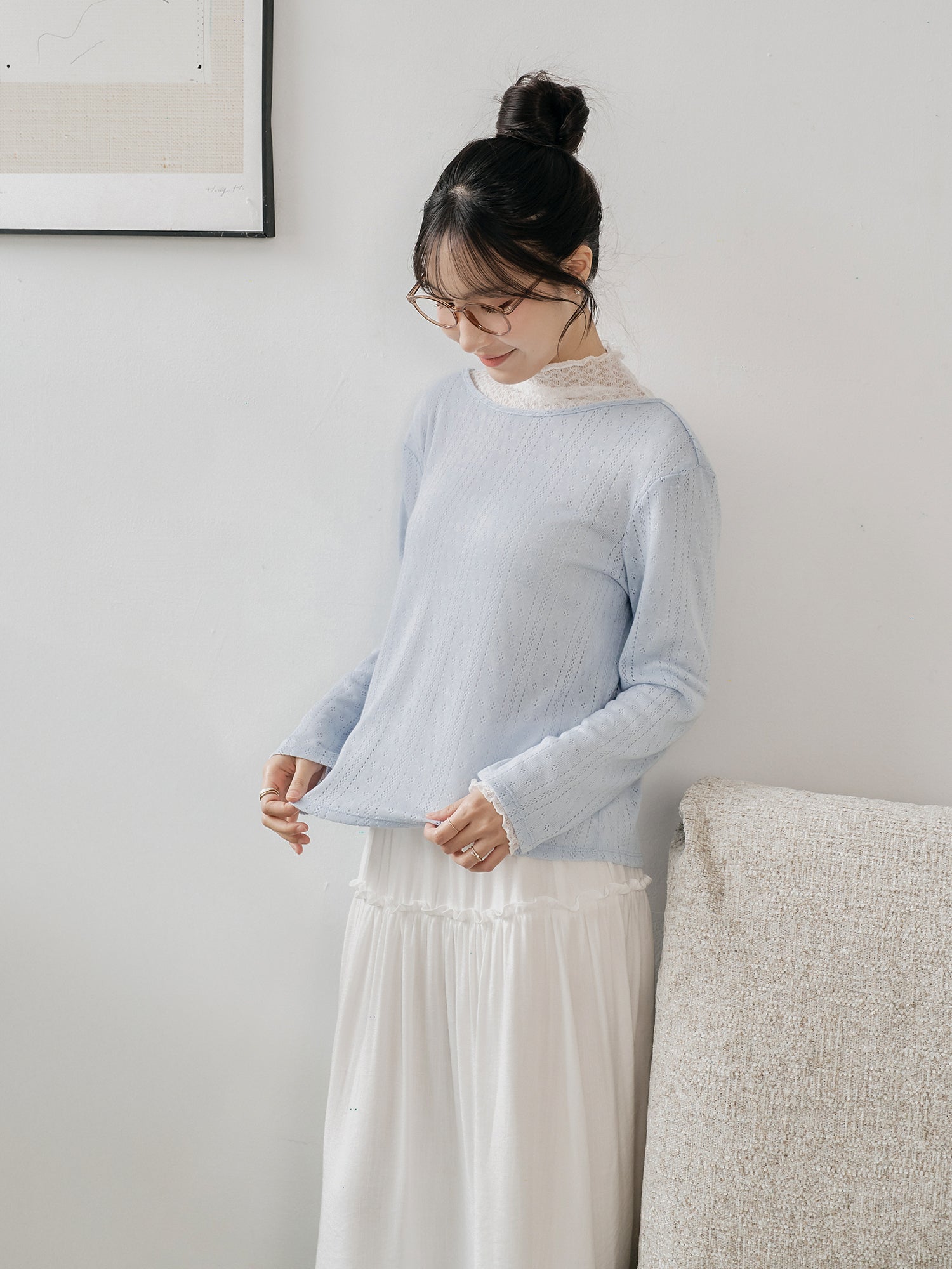 Tie Back Pointelle Sweater