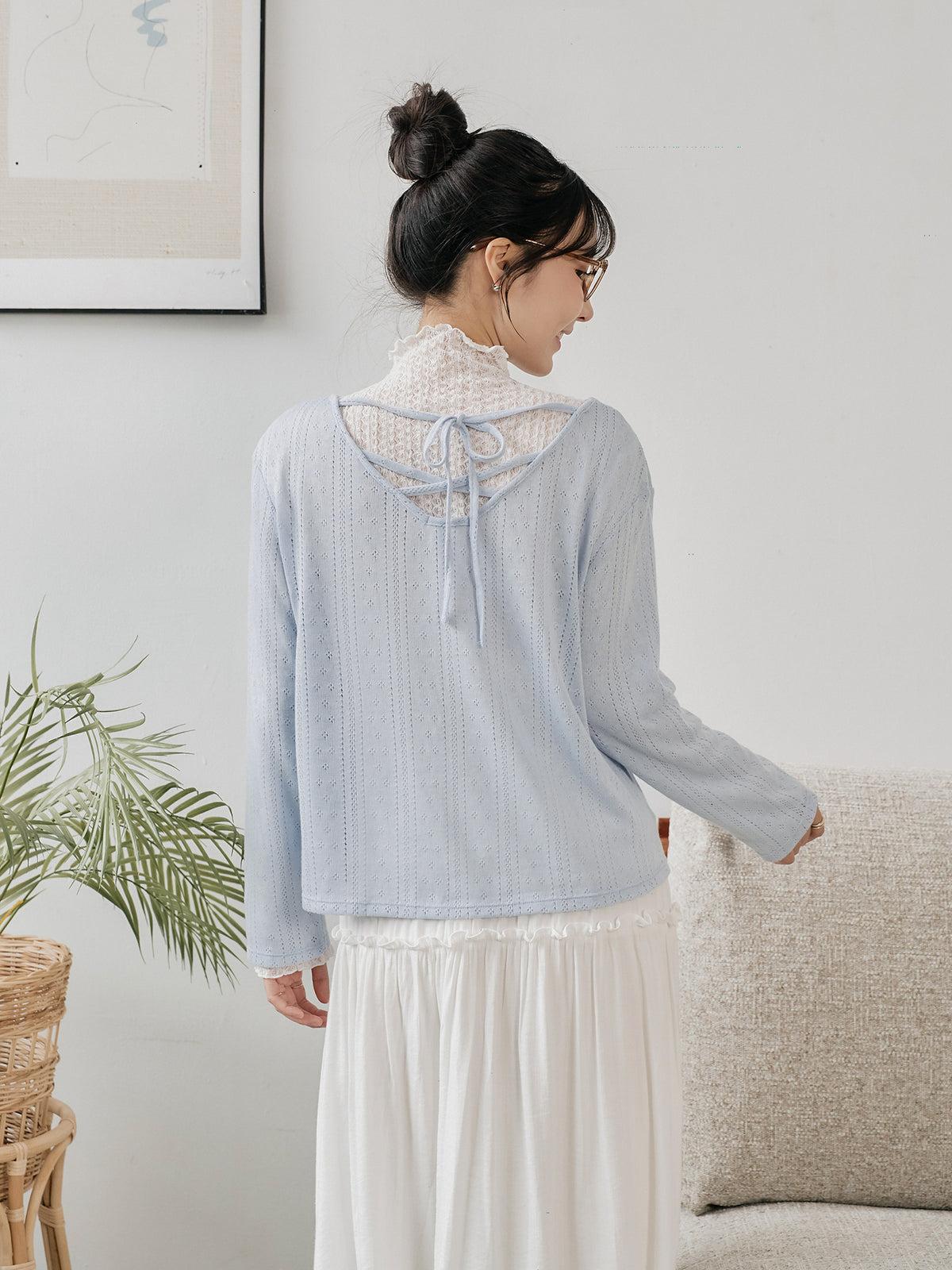 Tie Back Pointelle Sweater