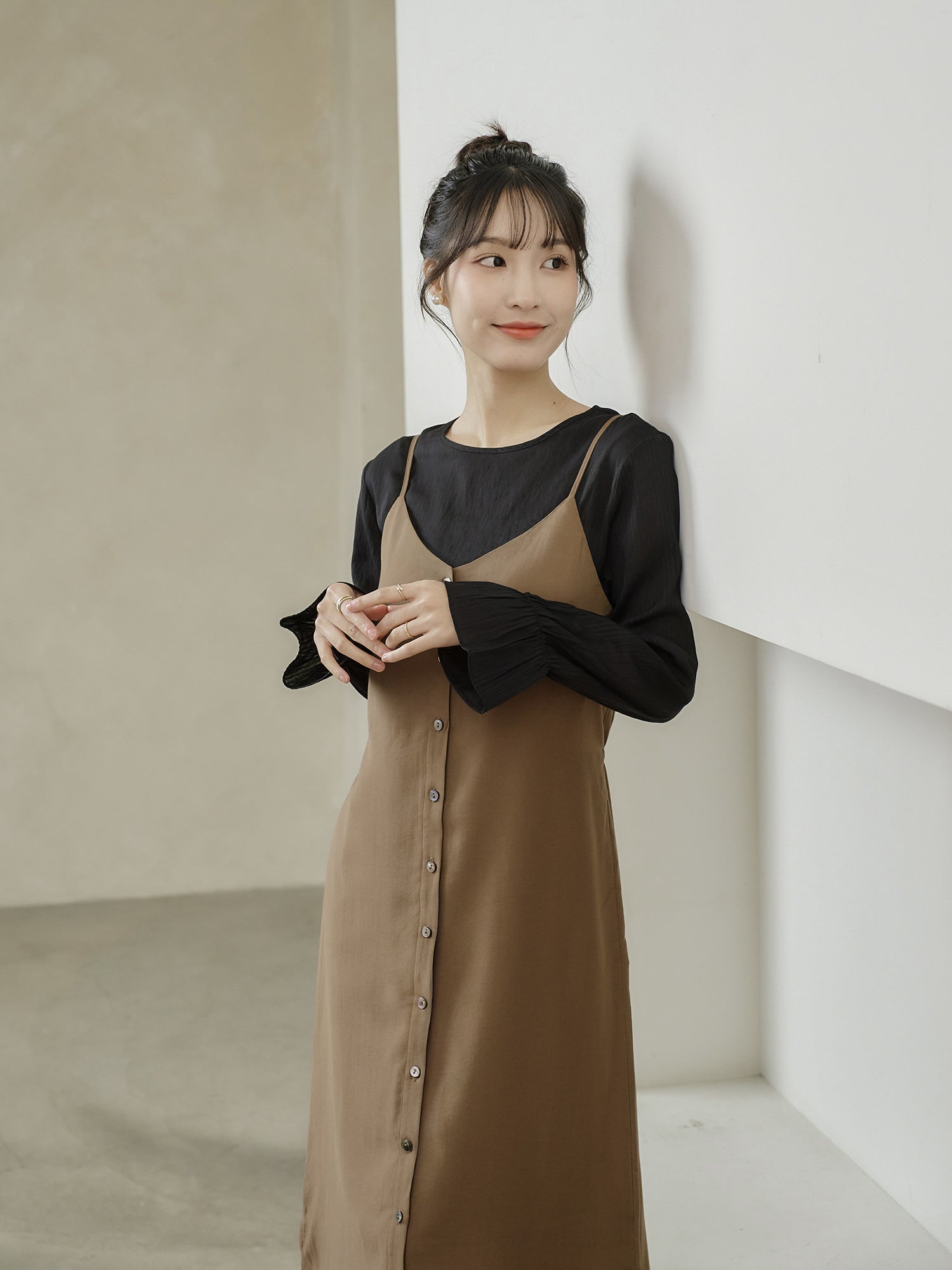 Wool-Blend Side Slit Cami Dress