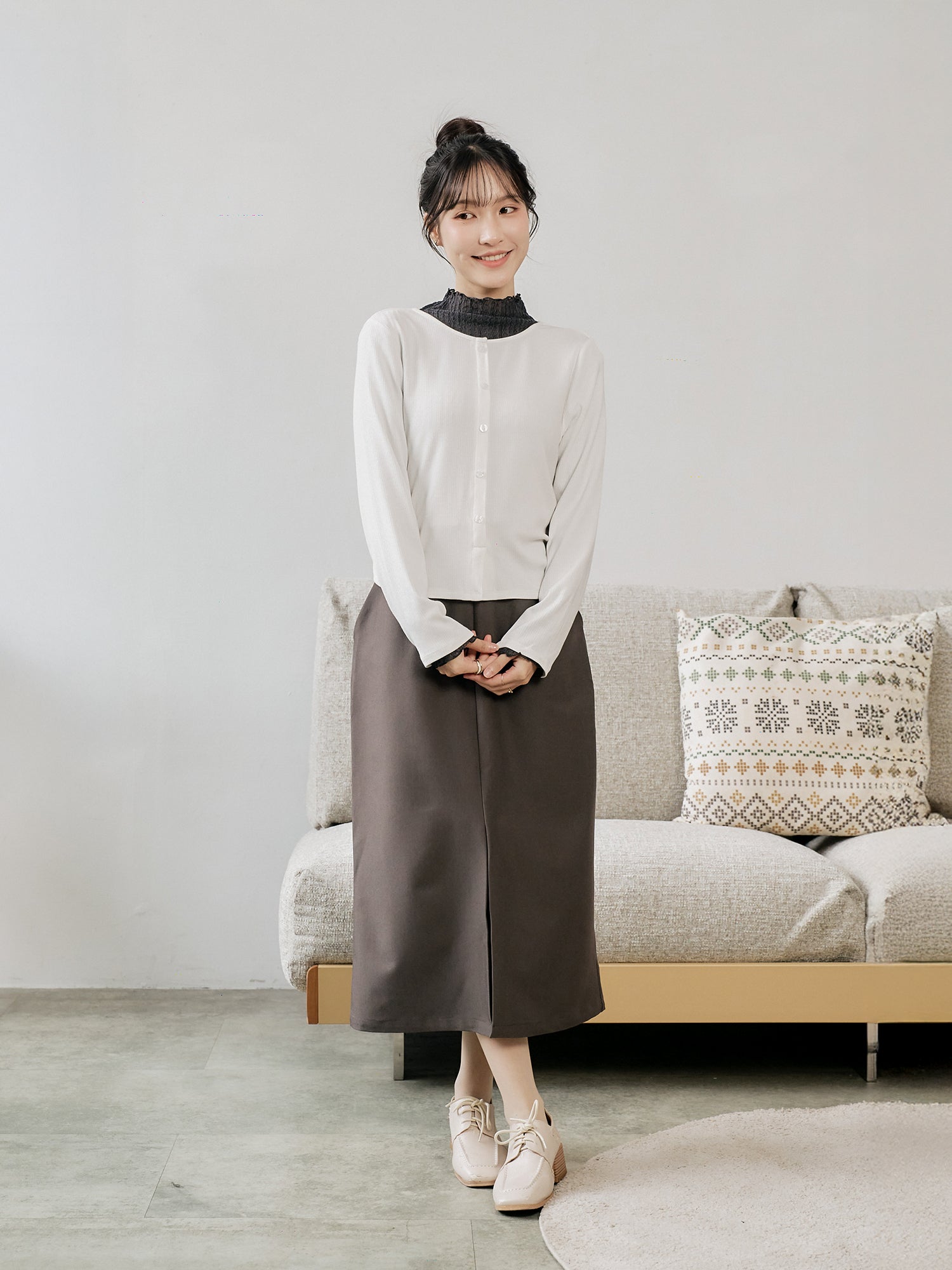 Side Shirring Buttoned Top