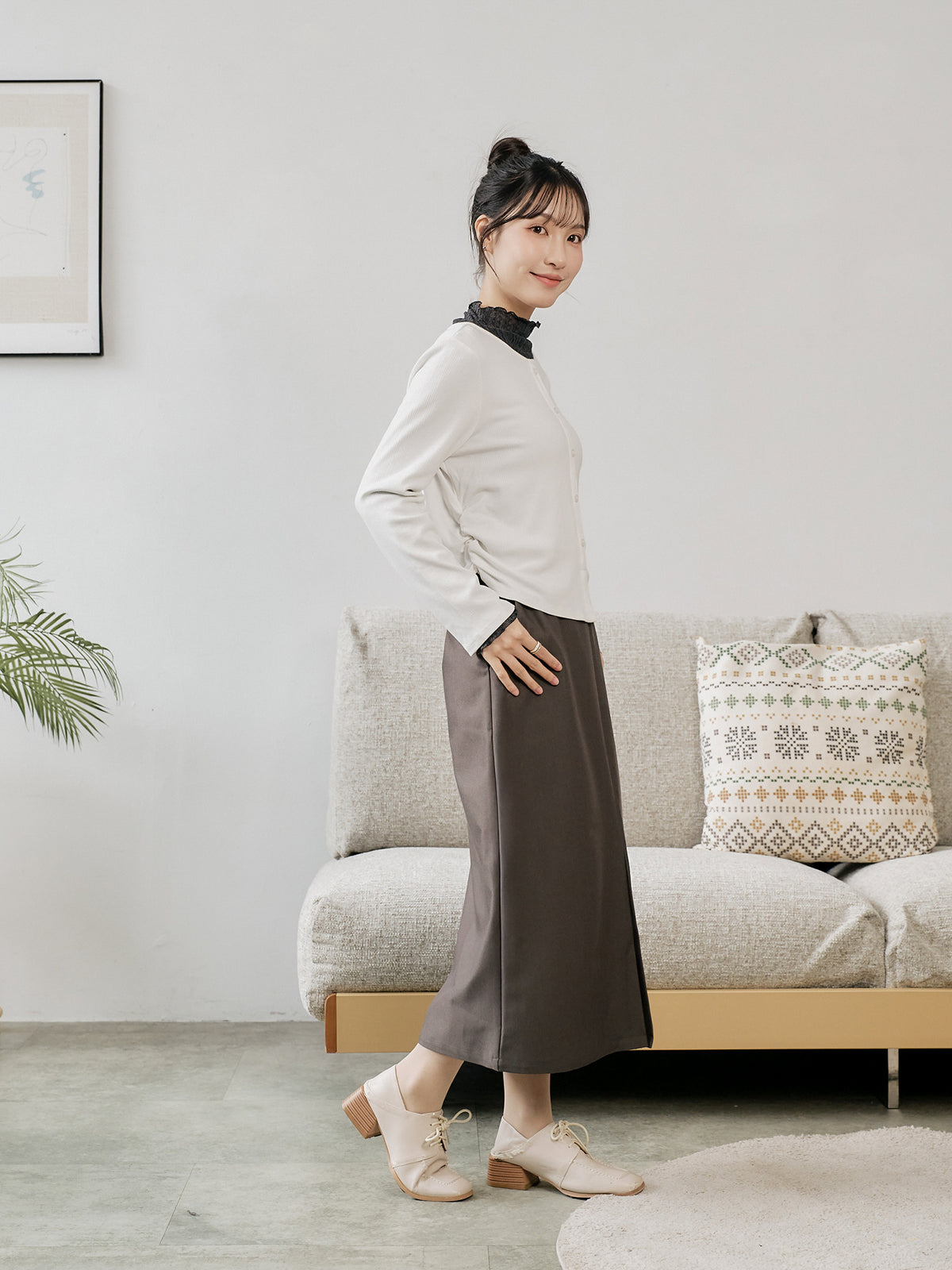 Side Shirring Buttoned Top