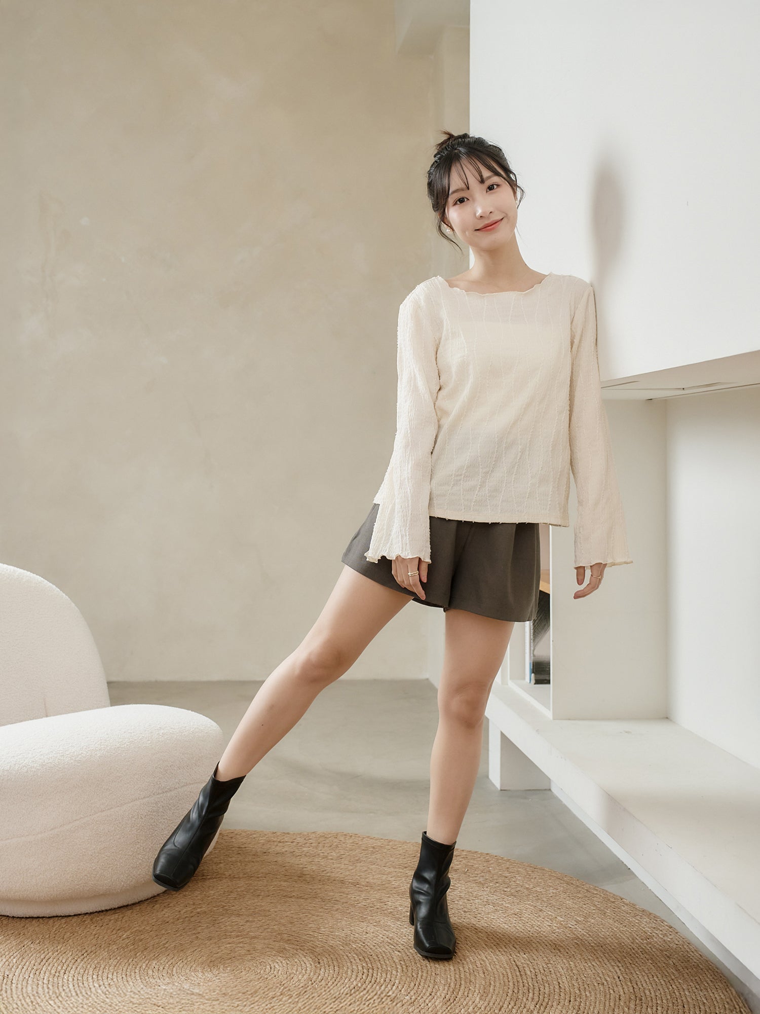 Textured Long Sleeve Top