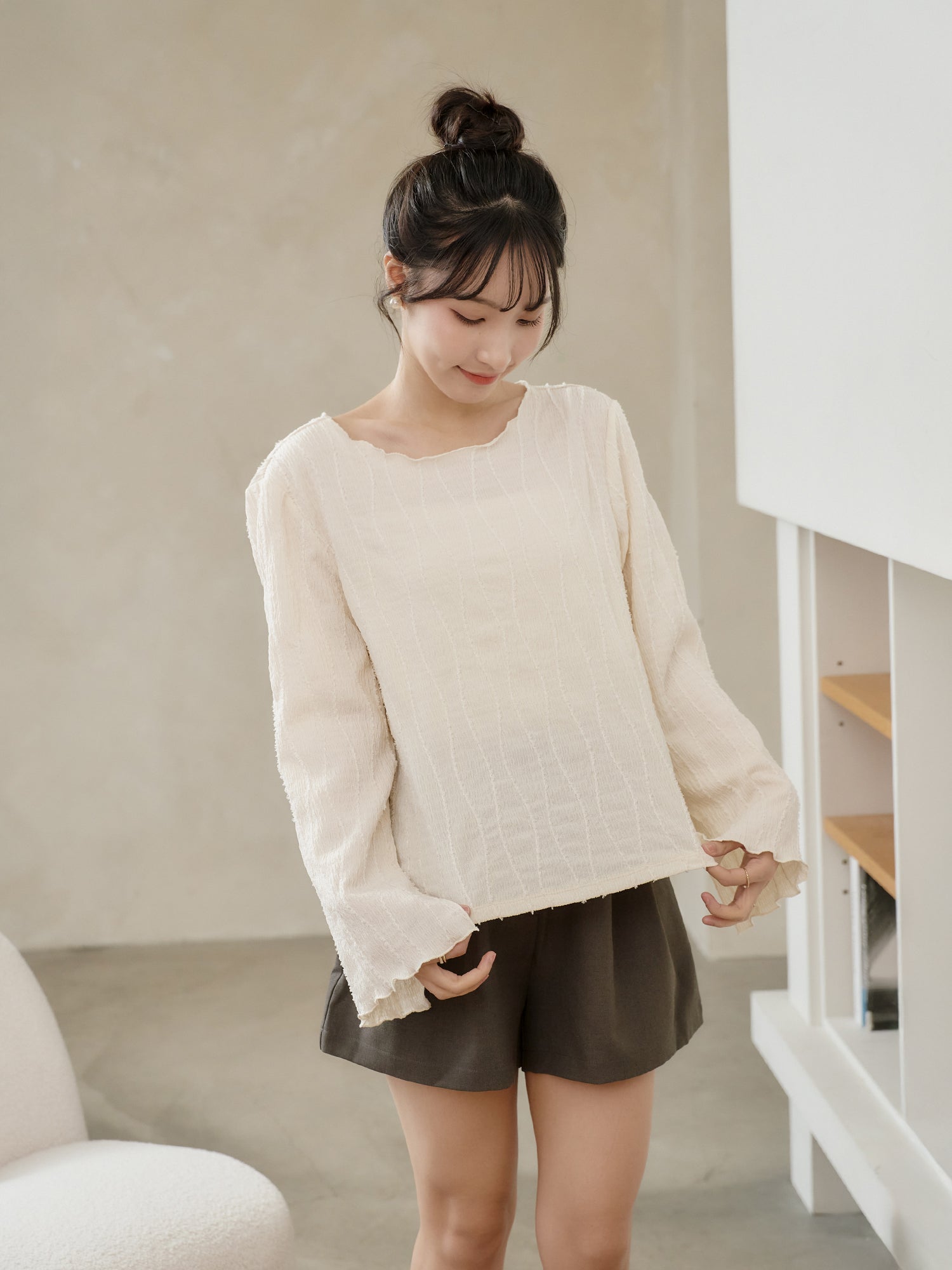 Textured Long Sleeve Top